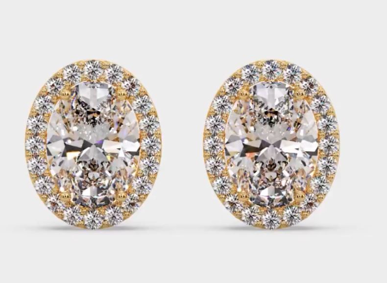 Aurelia Oval Halo Studs – Timeless Elegance in 14KT Yellow Gold