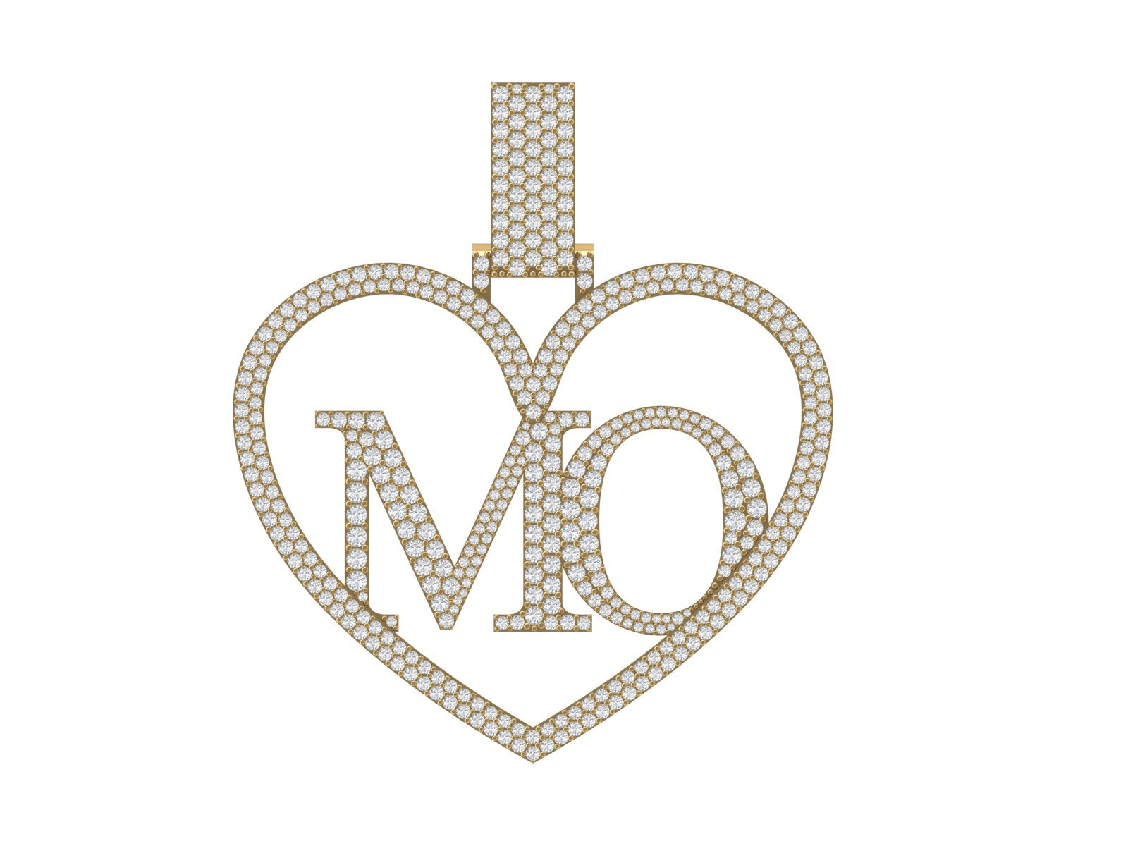 NKO Heart Initial Pendant – Custom Diamond Iced-Out Design in 18KT Gold