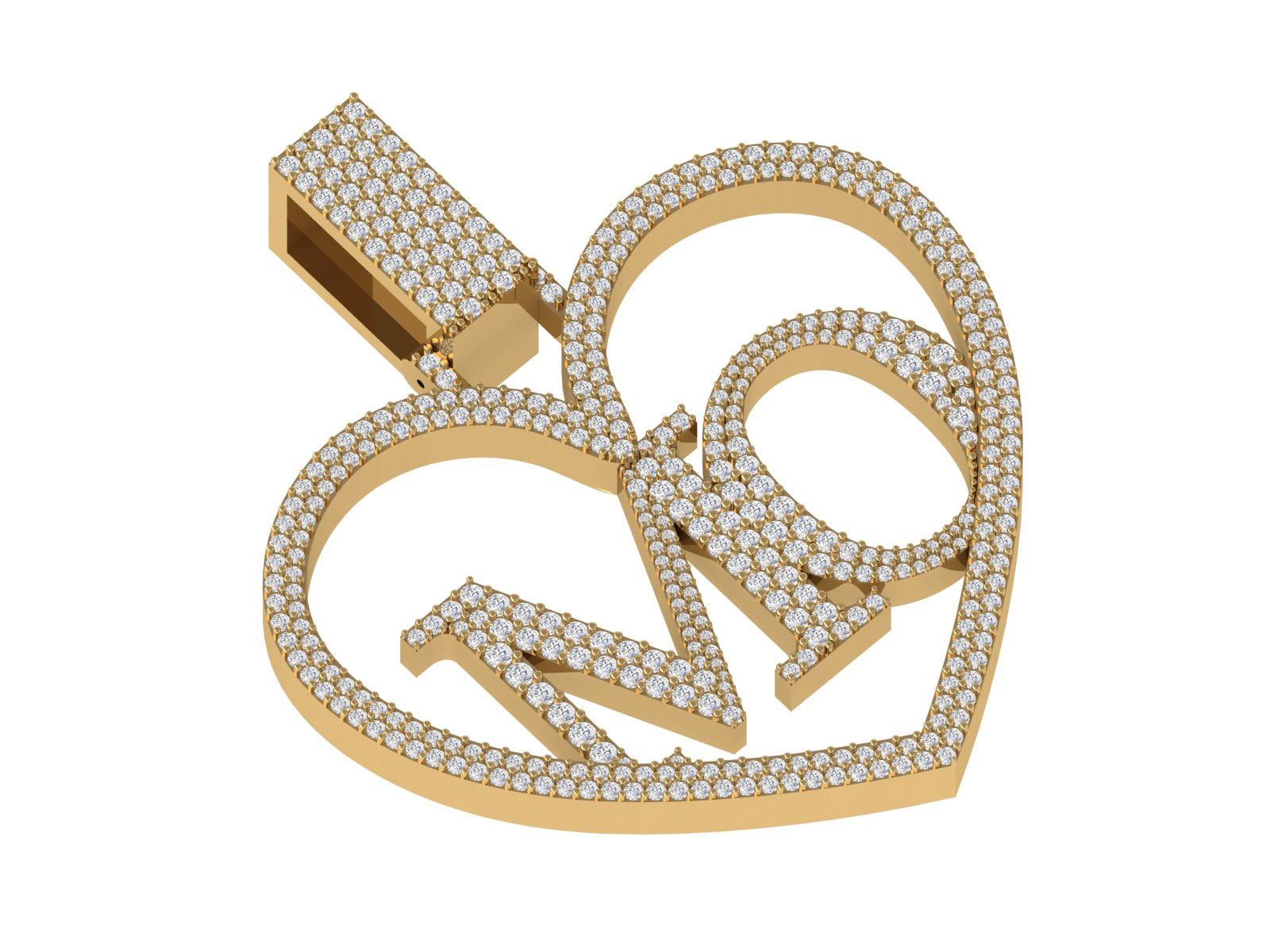 NKO Heart Initial Pendant – Custom Diamond Iced-Out Design in 18KT Gold