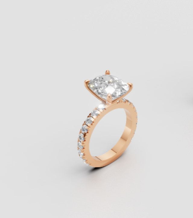 Cushion Radiance Solitaire Ring – Rose Gold Classic with Eternity Sparkle