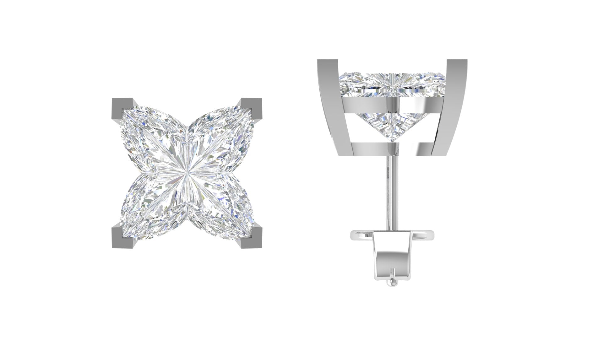 Elegant Butterfly Diamond Stud Earrings – White Gold Sparkle with Unique Floral Cut ✨
