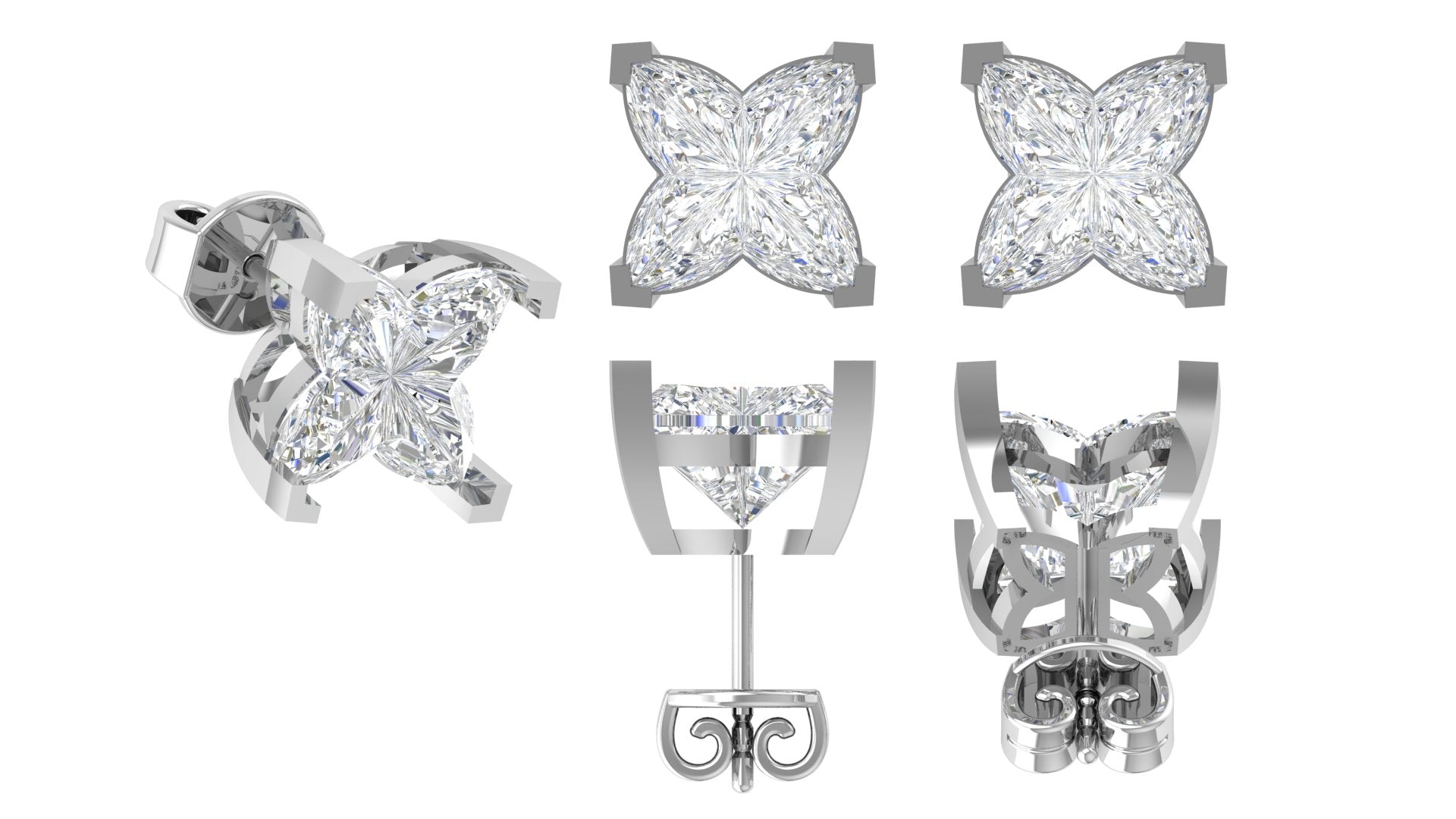 Elegant Butterfly Diamond Stud Earrings – White Gold Sparkle with Unique Floral Cut ✨