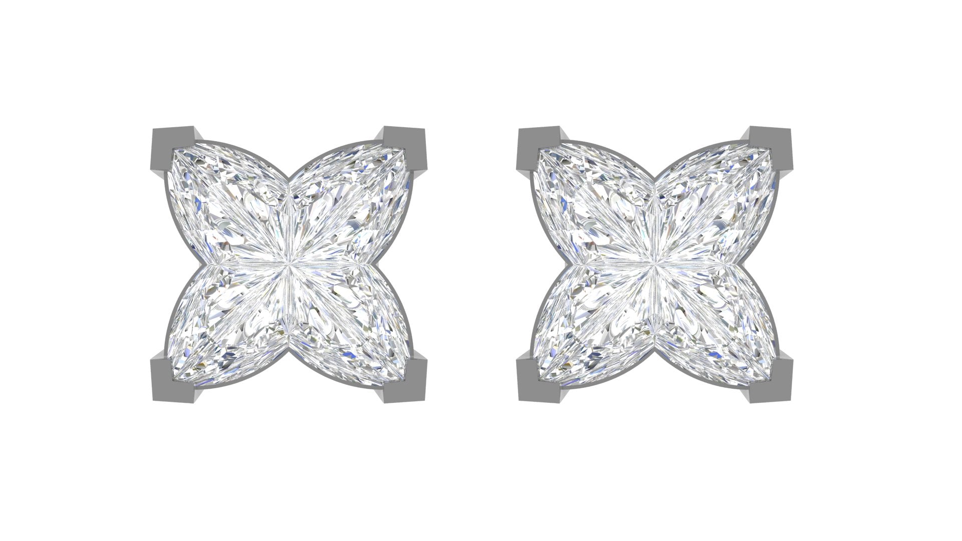 Elegant Butterfly Diamond Stud Earrings – White Gold Sparkle with Unique Floral Cut ✨