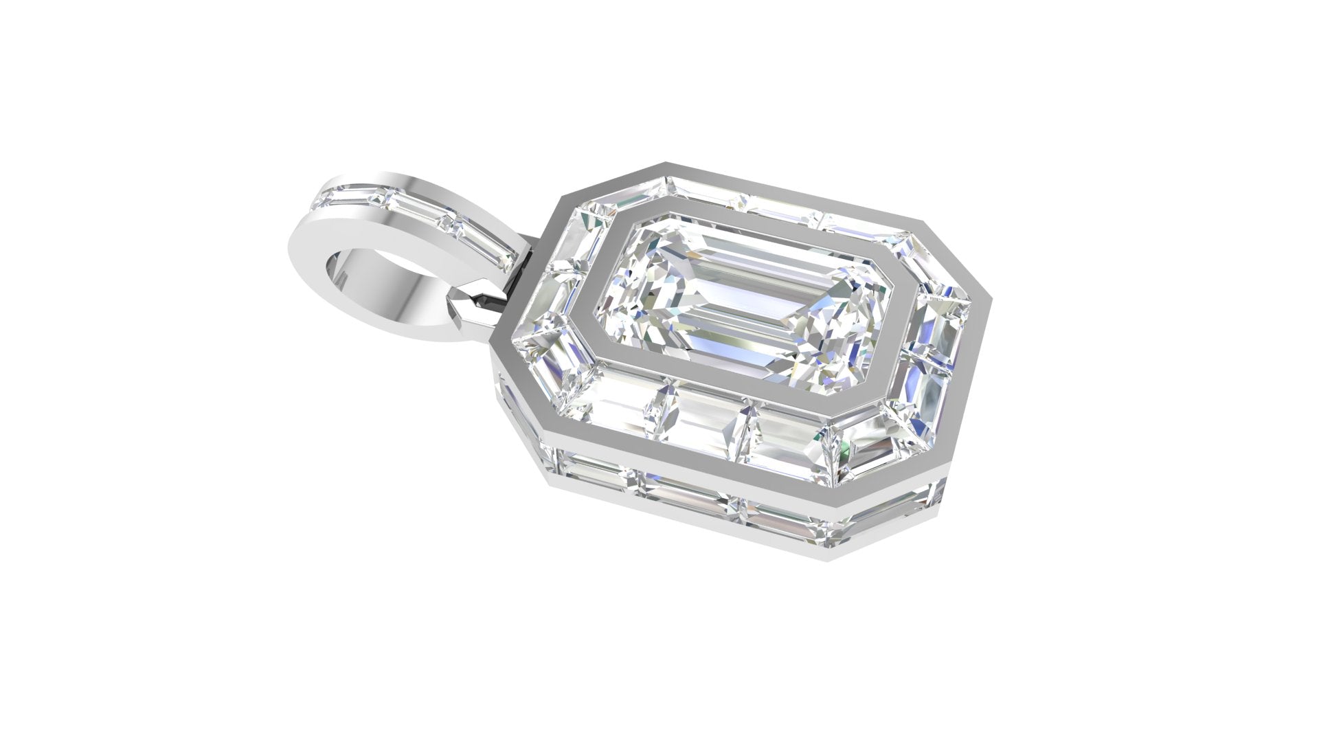 Platinum Emerald-Cut Illusion Diamond Pendant | Art Deco Octagon Frame