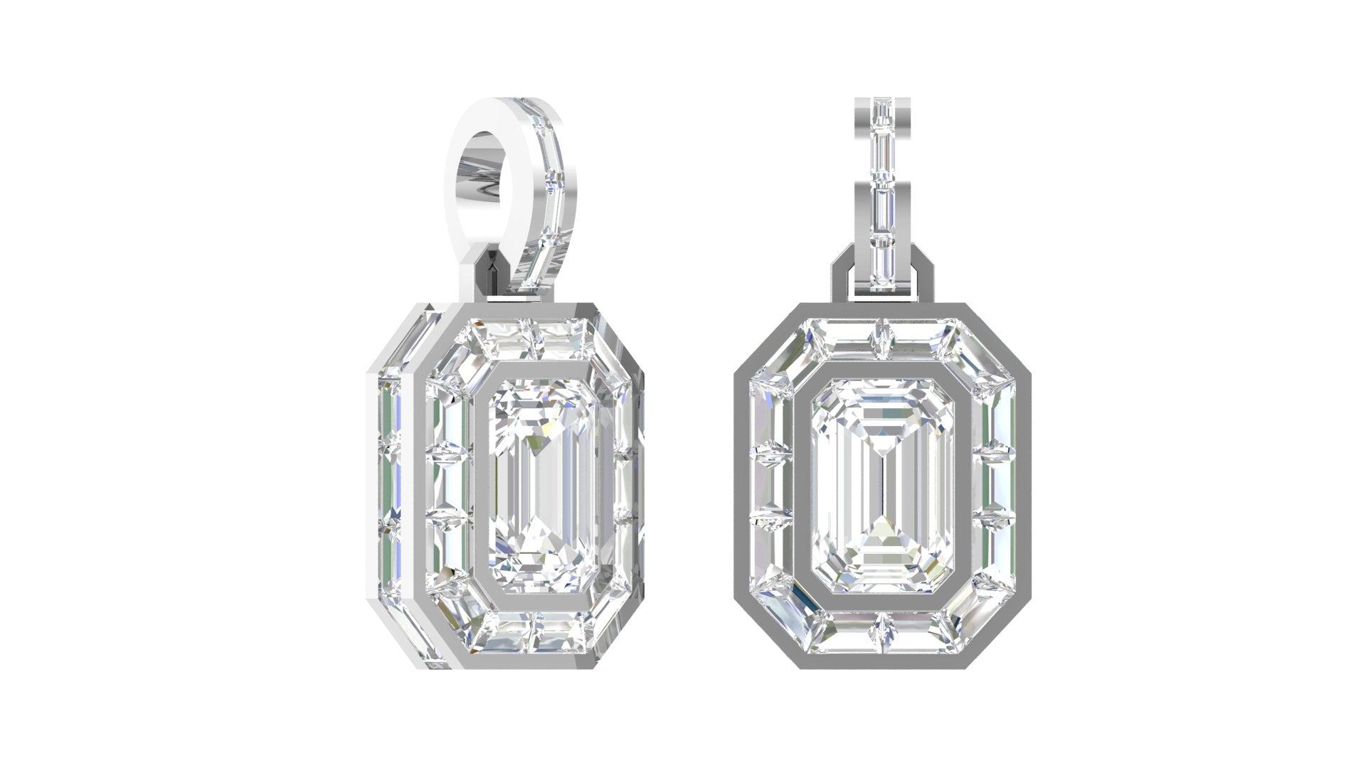 Platinum Emerald-Cut Illusion Diamond Pendant | Art Deco Octagon Frame