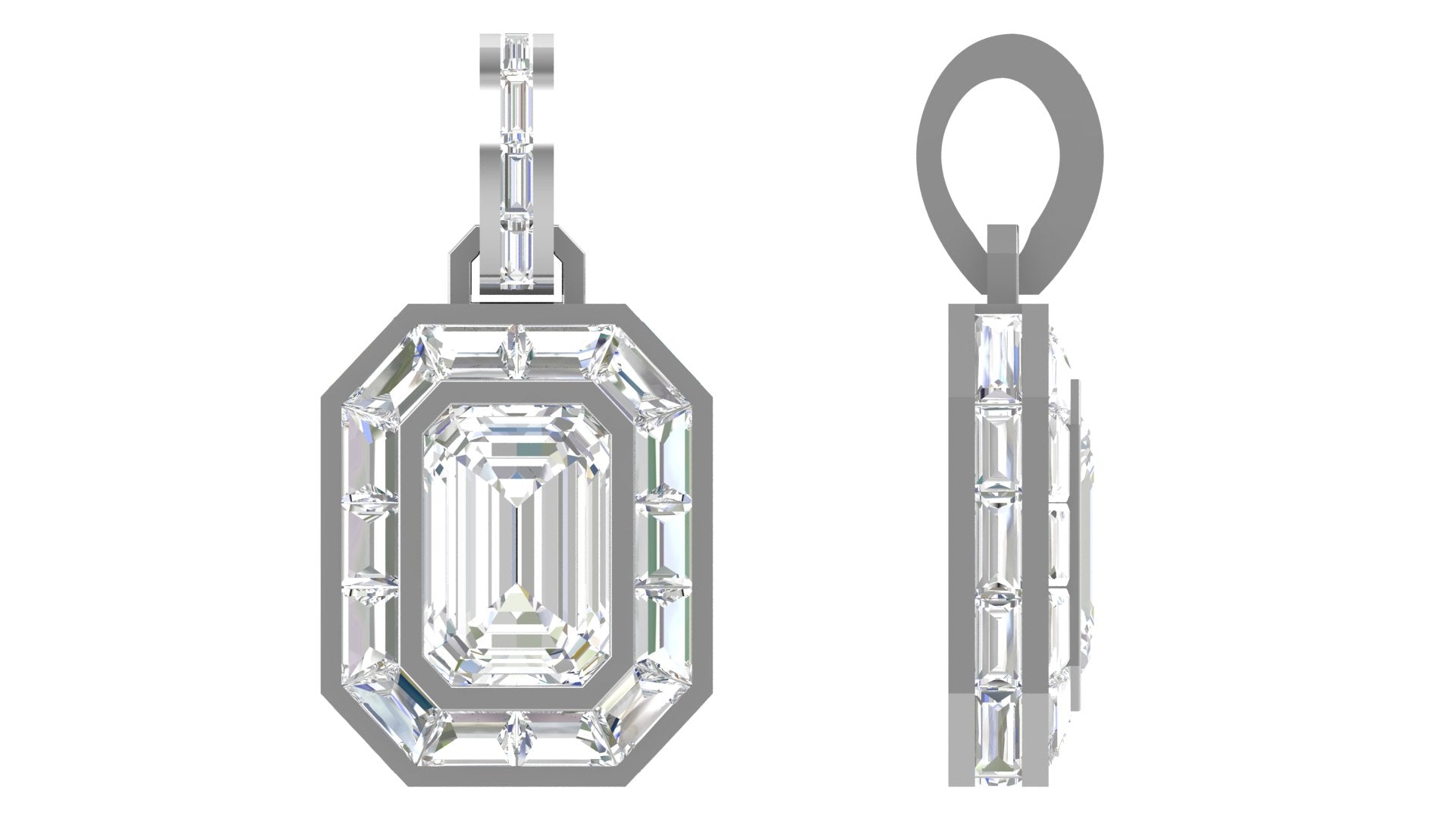 Platinum Emerald-Cut Illusion Diamond Pendant | Art Deco Octagon Frame