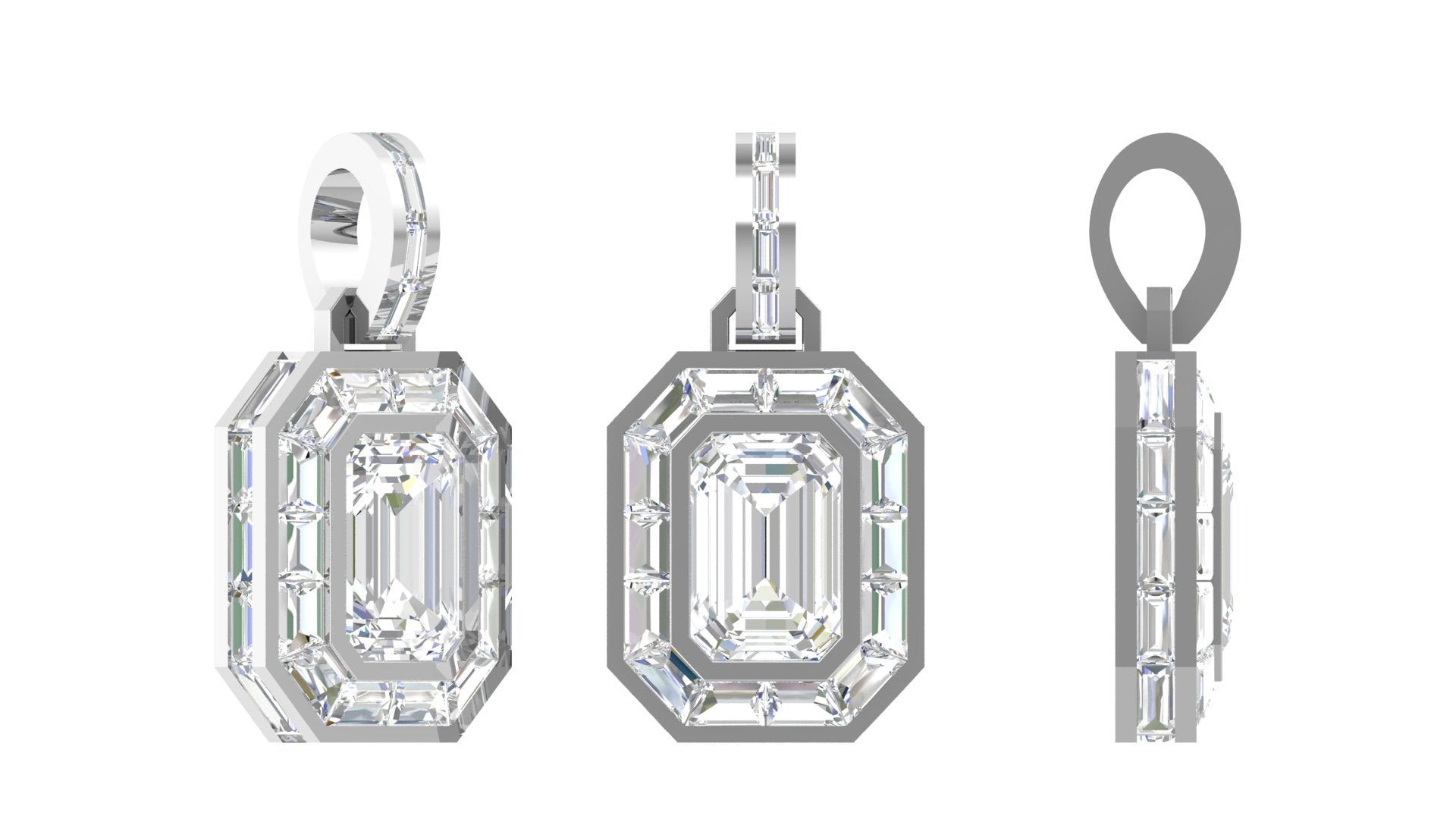 Platinum Emerald-Cut Illusion Diamond Pendant | Art Deco Octagon Frame