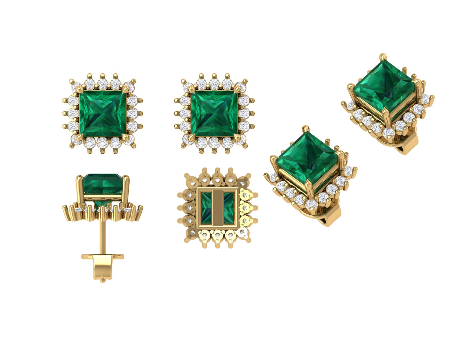 Royal Princess-Cut Halo Diamond Stud Earrings – Timeless Sparkle with Classic Edge 👑