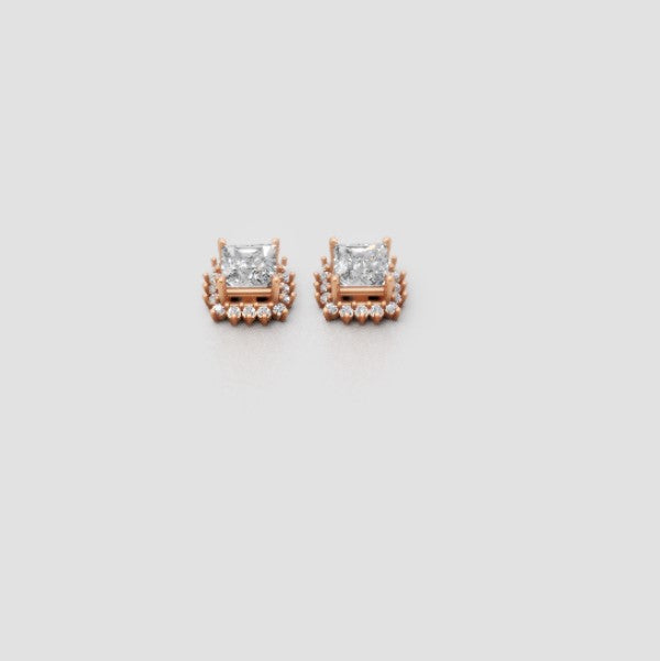 Royal Princess-Cut Halo Diamond Stud Earrings – Timeless Sparkle with Classic Edge 👑