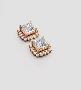 Royal Princess-Cut Halo Diamond Stud Earrings – Timeless Sparkle with Classic Edge 👑