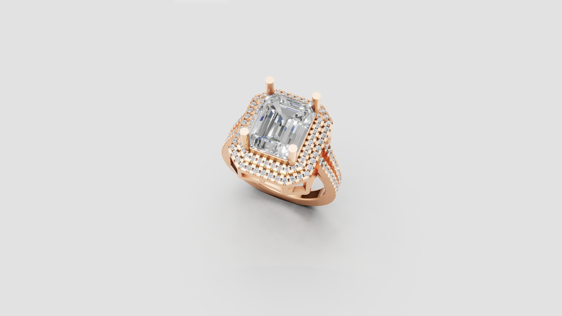 Luxe Double Halo Emerald-Cut Diamond Ring – Architectural Elegance Meets Classic Sparkle 💫