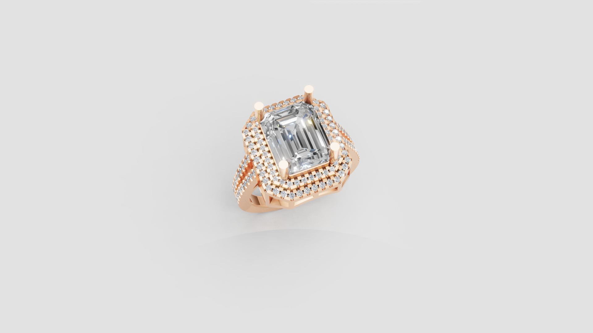 Luxe Double Halo Emerald-Cut Diamond Ring – Architectural Elegance Meets Classic Sparkle 💫