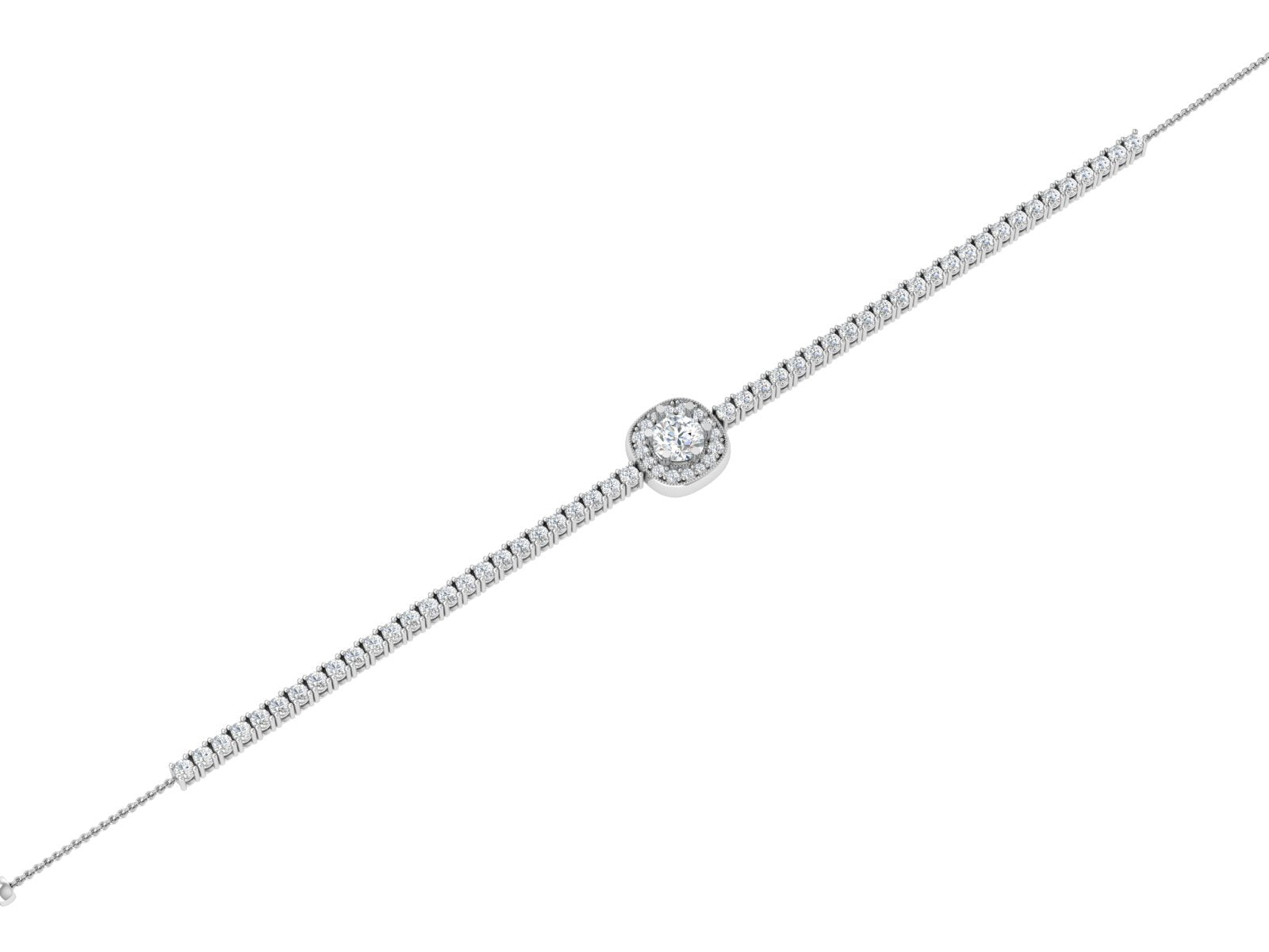 Halo Round Cut Diamond Bracelet – 18K Gold Statement Elegance