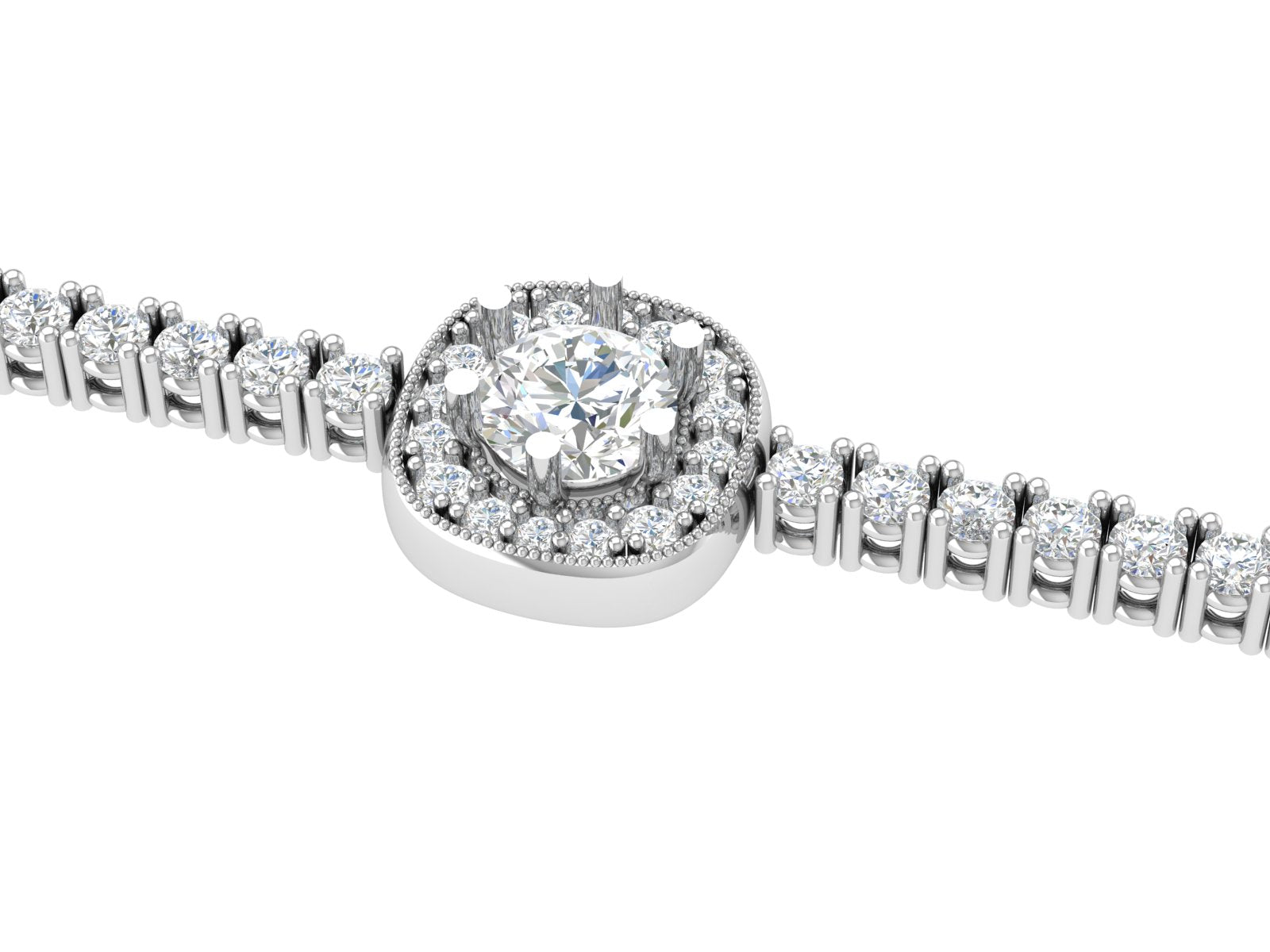 Halo Round Cut Diamond Bracelet – 18K Gold Statement Elegance