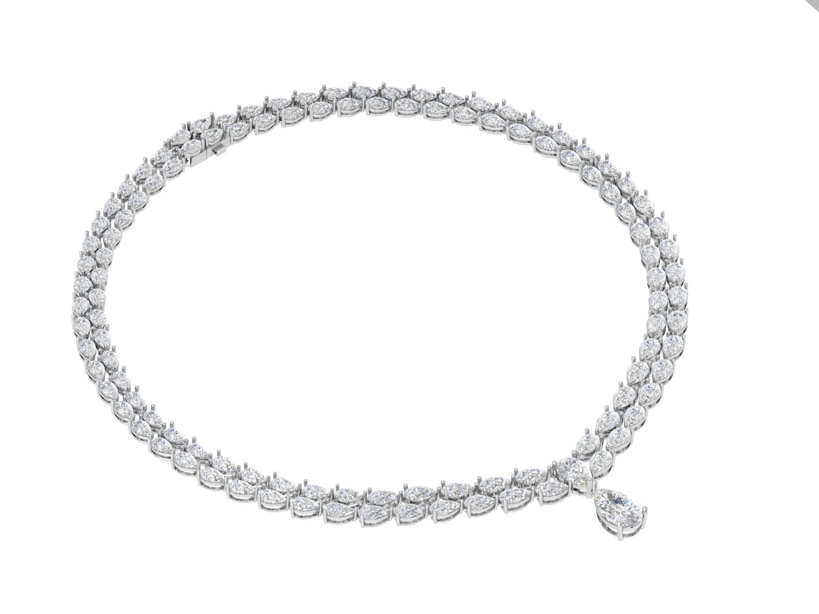 White Gold Double Row Diamond Drop Necklace | Pear-Cut Cluster Choker with Teardrop Center