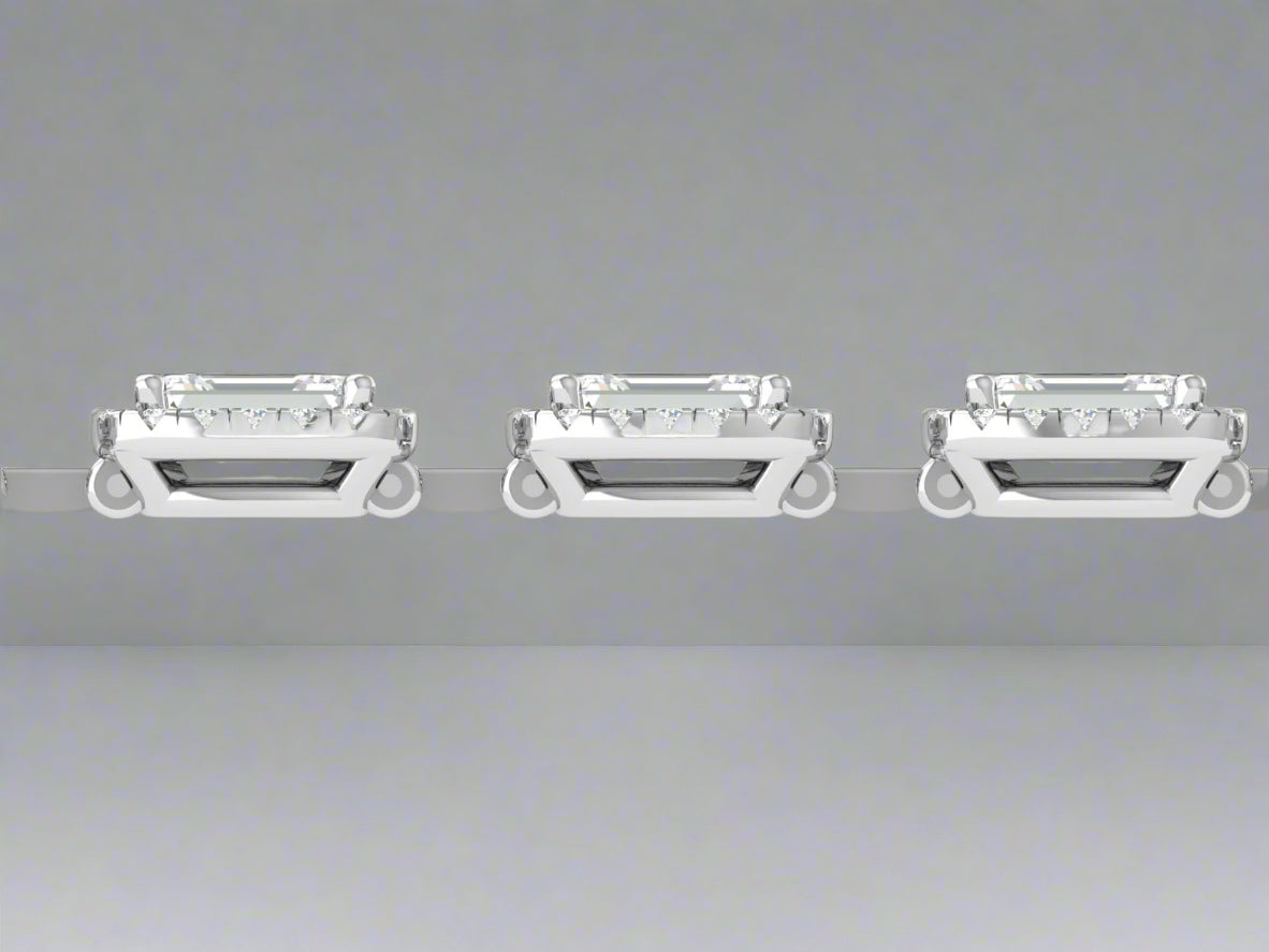 Luxurious White Gold Emerald-Cut Diamond Halo Tennis Bracelet | Classic Statement Link Bracelet