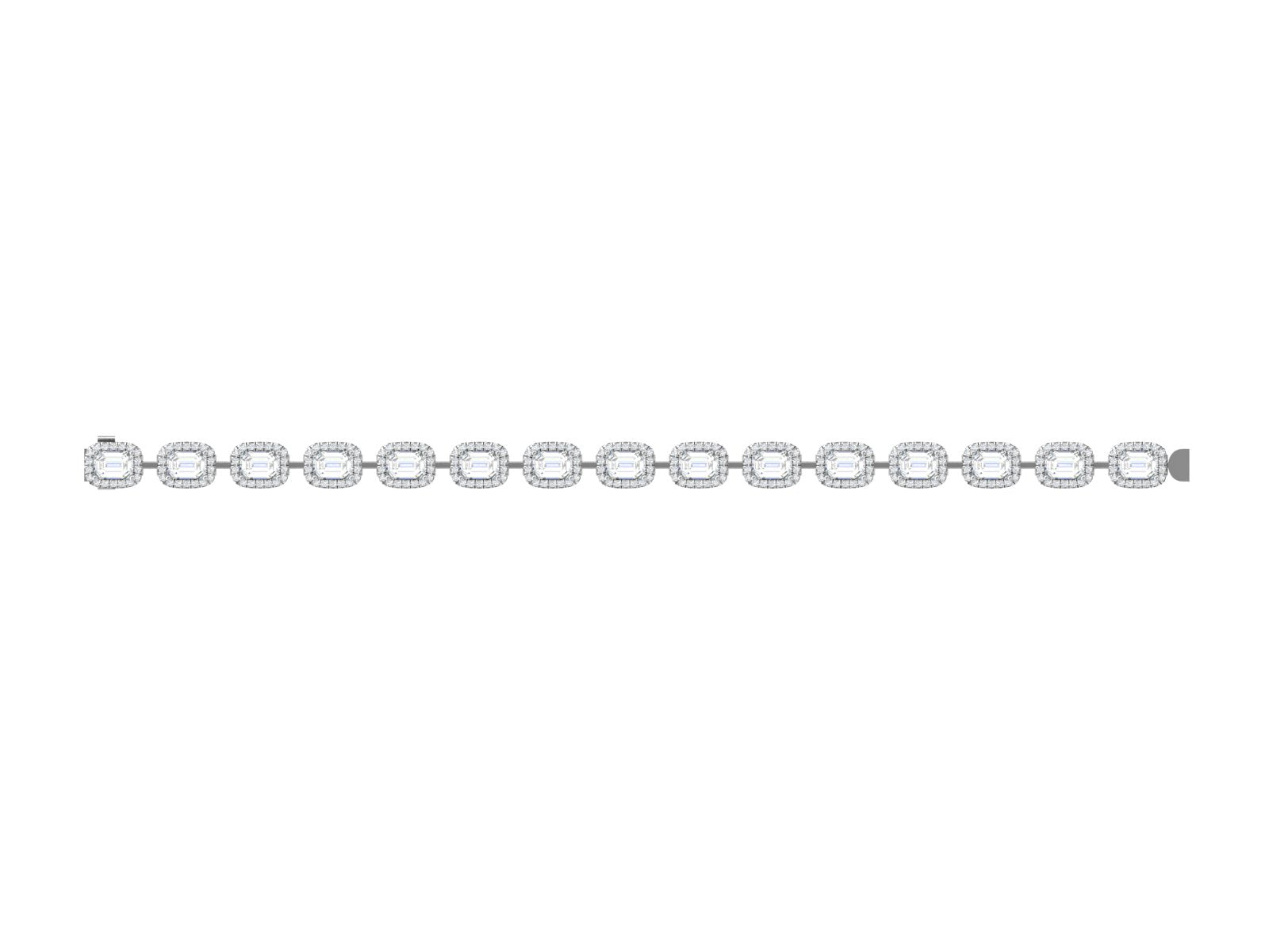 Luxurious White Gold Emerald-Cut Diamond Halo Tennis Bracelet | Classic Statement Link Bracelet