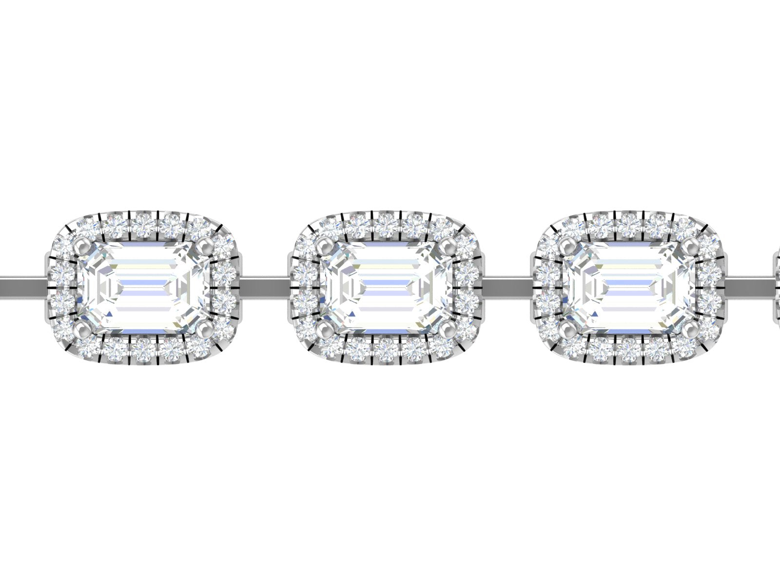 Luxurious White Gold Emerald-Cut Diamond Halo Tennis Bracelet | Classic Statement Link Bracelet
