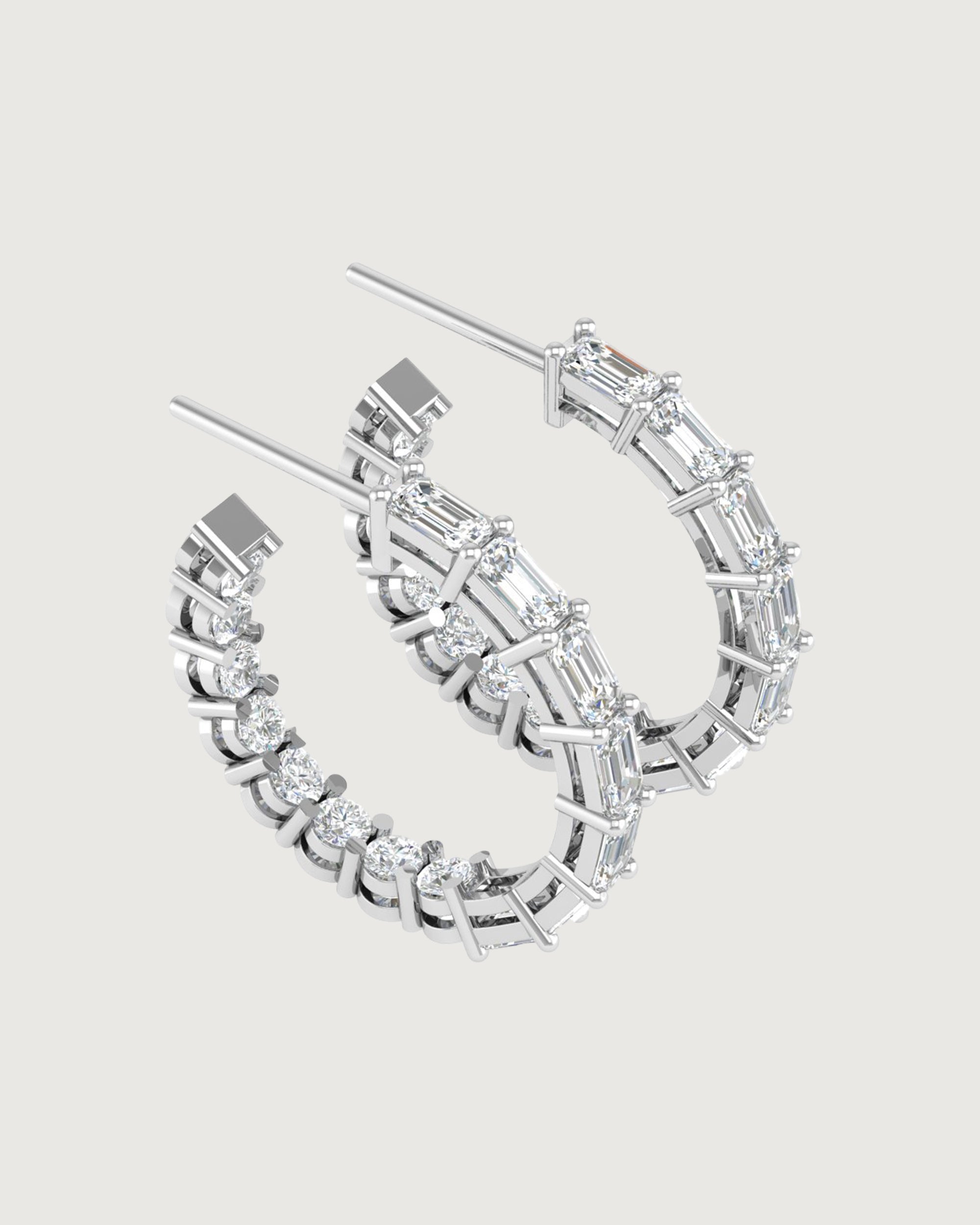 White Gold Inside-Outside Hoop Earrings | Baguette & Round Diamond Luxury Hoops