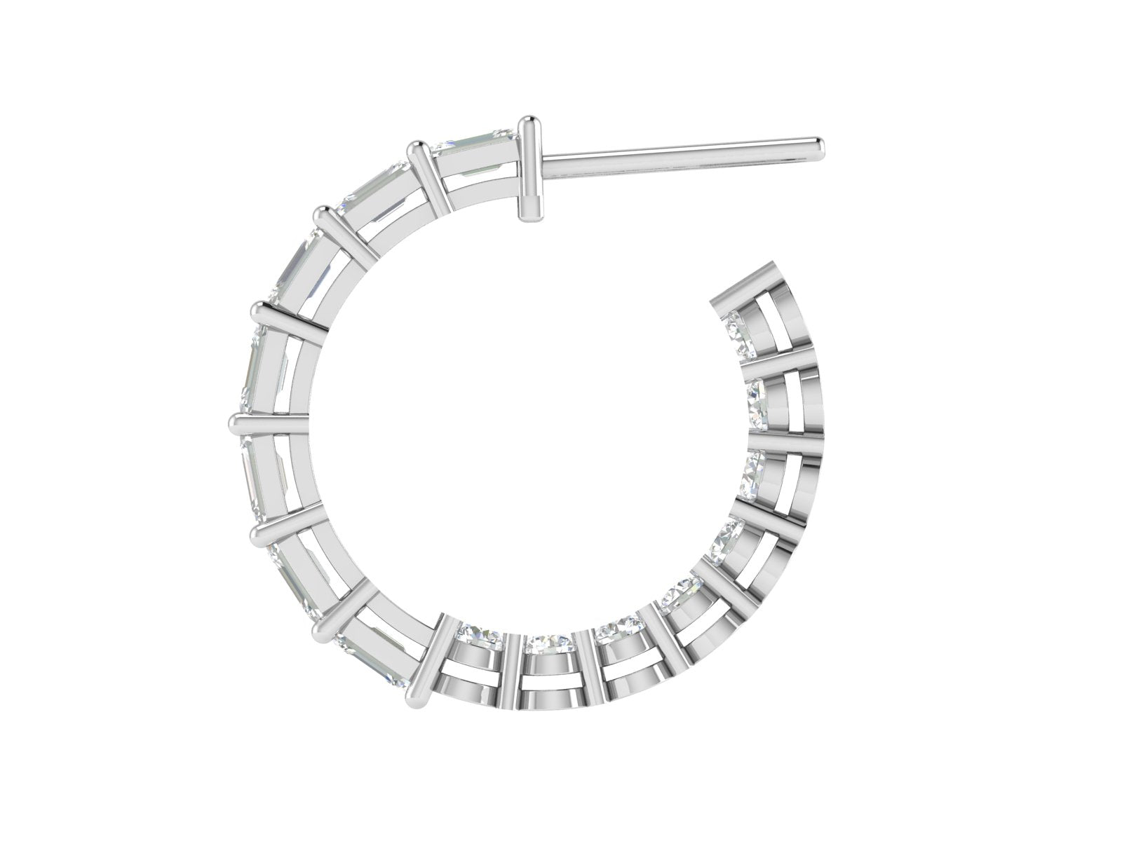White Gold Inside-Outside Hoop Earrings | Baguette & Round Diamond Luxury Hoops