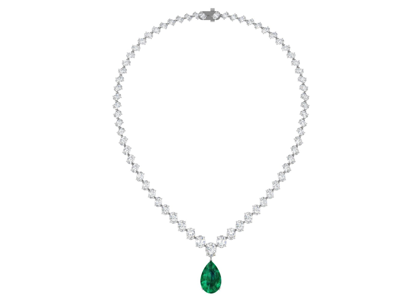 White Gold Classic Diamond Drop Necklace | Solitaire Tennis Chain with Pear-Cut Pendant