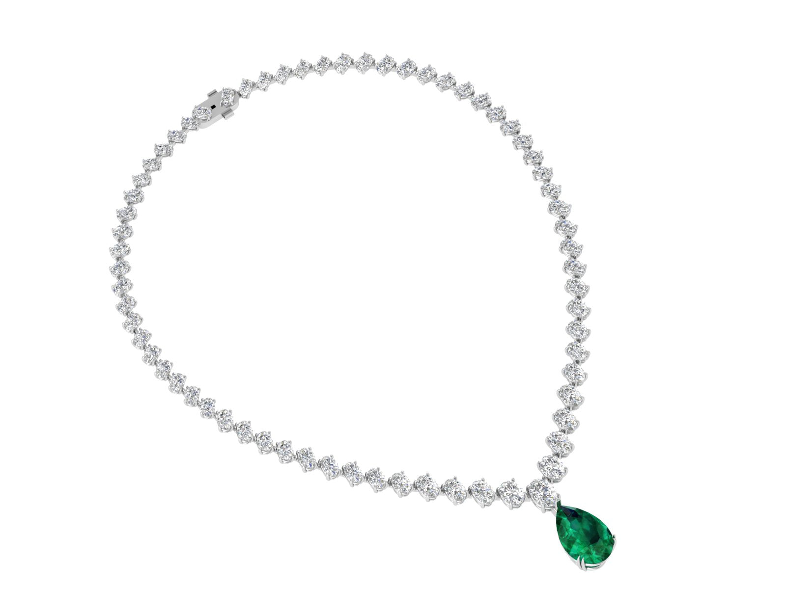 White Gold Classic Diamond Drop Necklace | Solitaire Tennis Chain with Pear-Cut Pendant