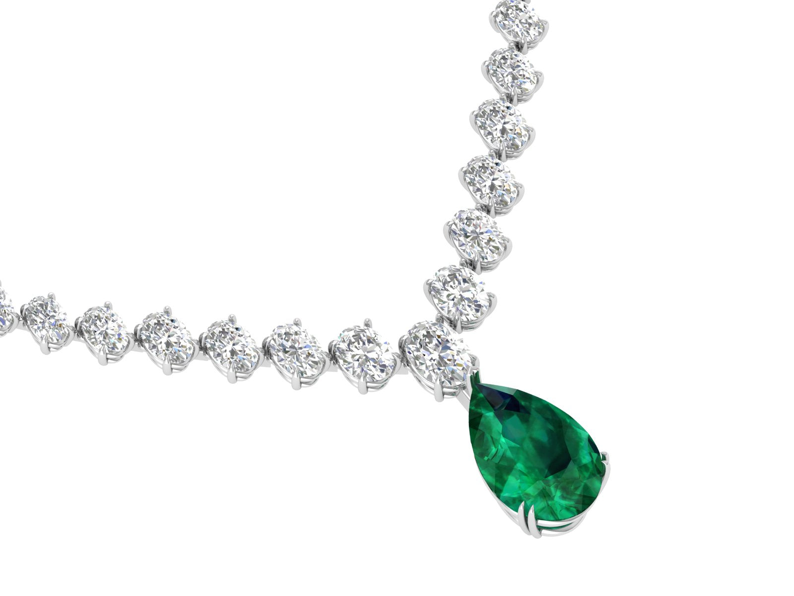 White Gold Classic Diamond Drop Necklace | Solitaire Tennis Chain with Pear-Cut Pendant