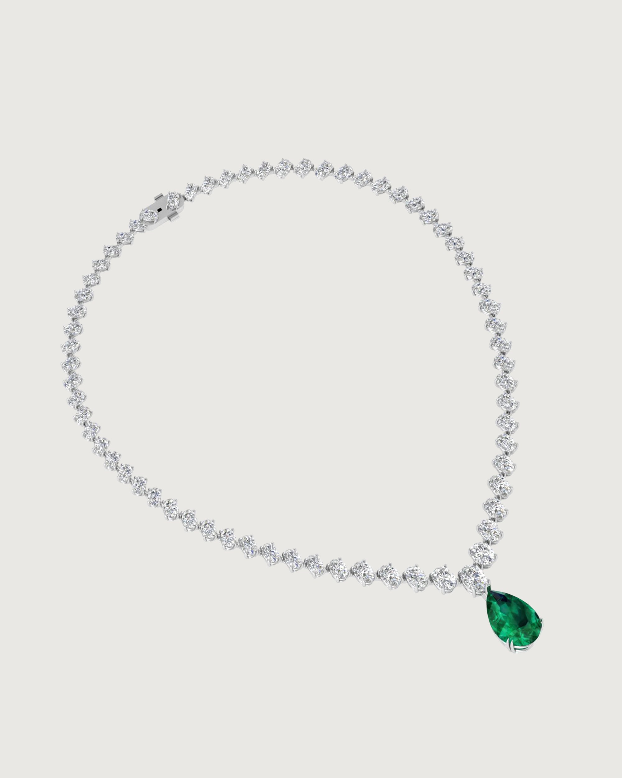 White Gold Classic Diamond Drop Necklace | Solitaire Tennis Chain with Pear-Cut Pendant