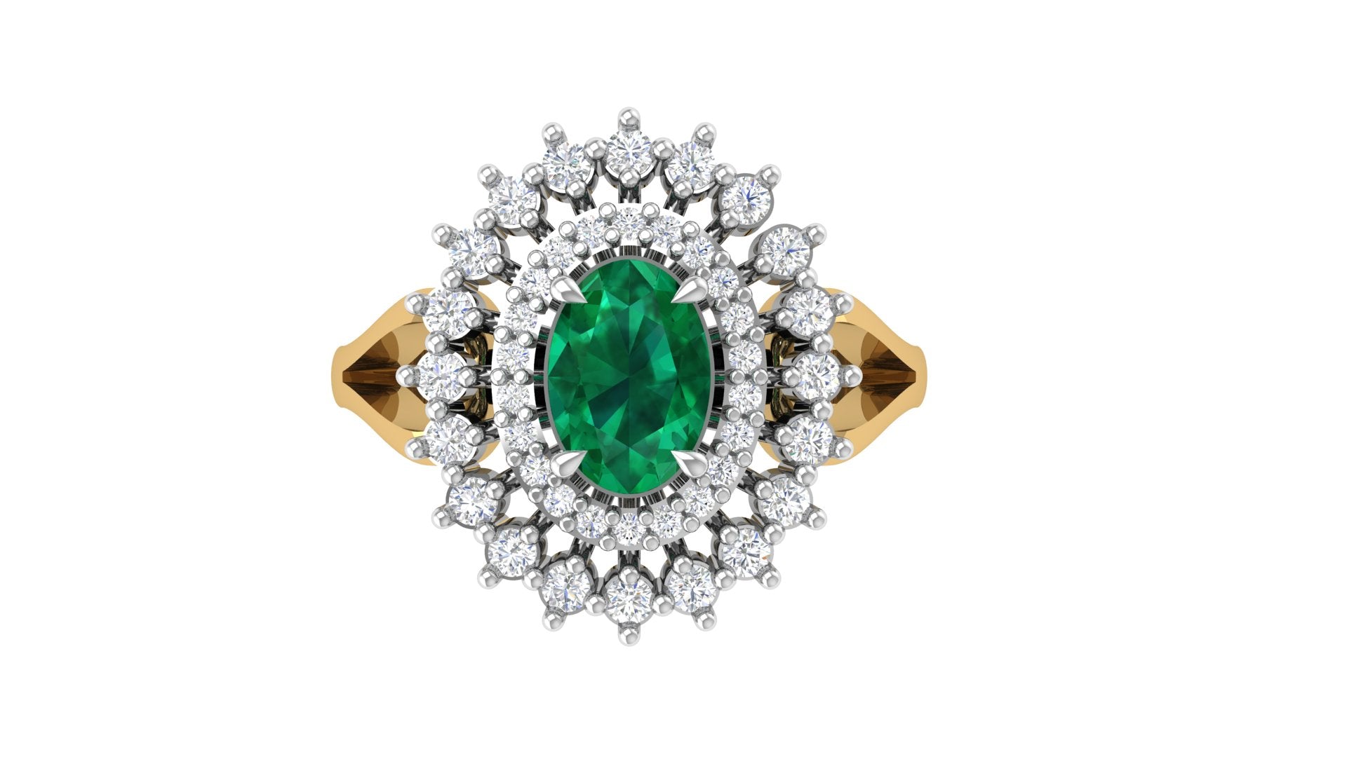 Regal Emerald Radiance – Dual Halo Diamond Ring | DS IMPEX Signature