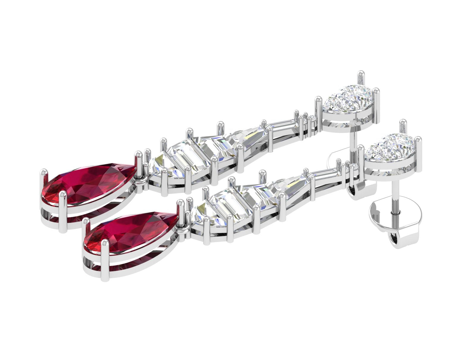 Crimson Cascade – 14K Gold Ruby & Diamond Drop Earrings | DS IMPEX