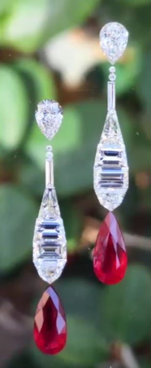 Crimson Cascade – 14K Gold Ruby & Diamond Drop Earrings | DS IMPEX
