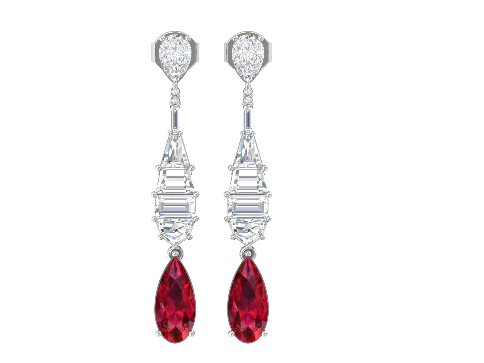 Crimson Cascade – 14K Gold Ruby & Diamond Drop Earrings | DS IMPEX