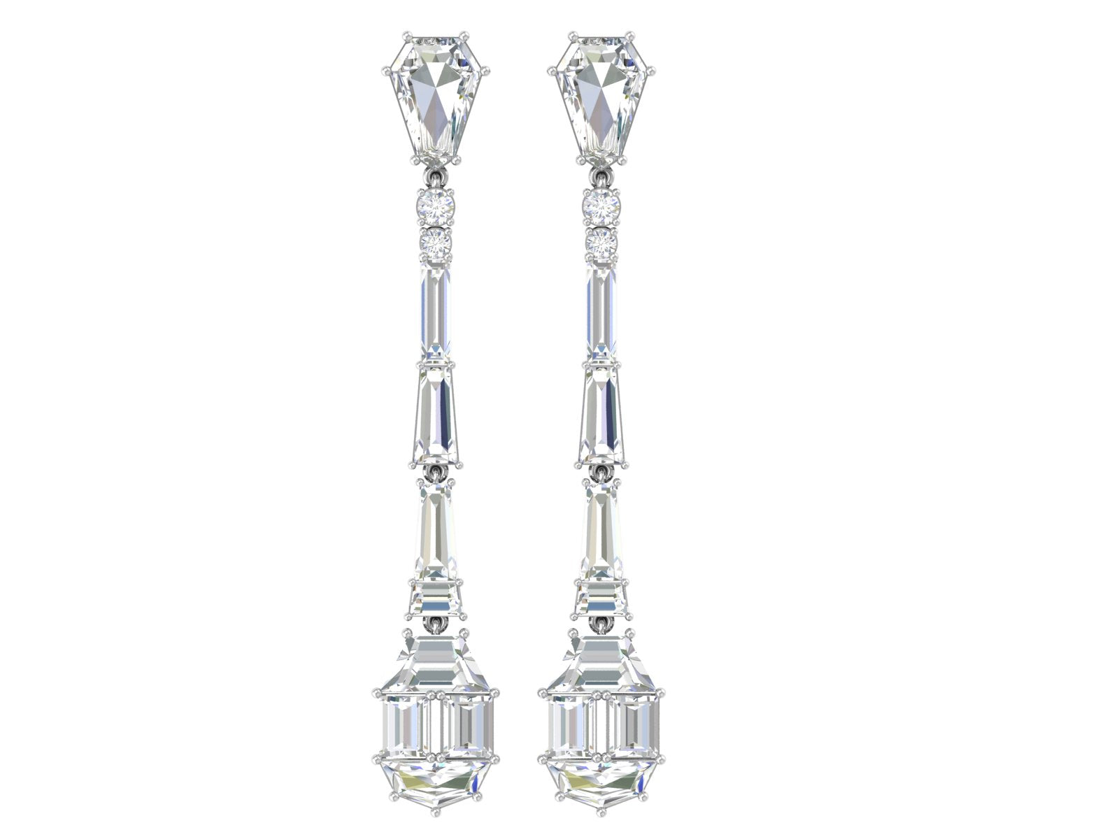 Starlight Strands – 14K Gold Baguette & Pear Diamond Drop Earrings | DS IMPEX