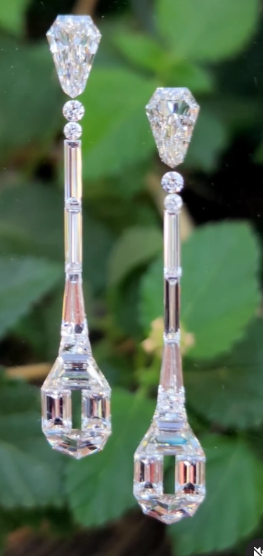 Starlight Strands – 14K Gold Baguette & Pear Diamond Drop Earrings | DS IMPEX