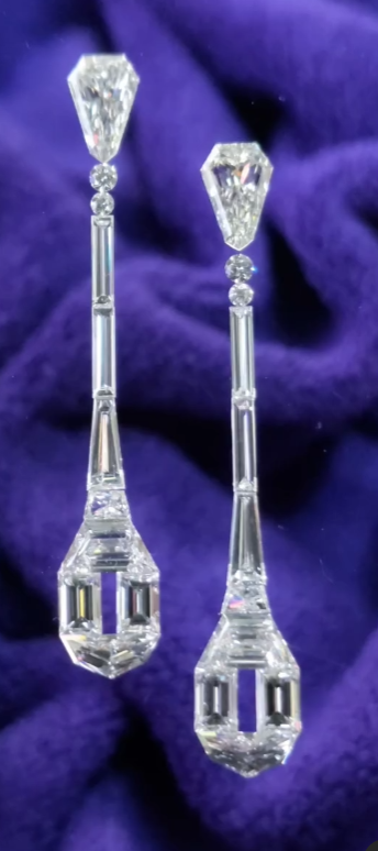 Starlight Strands – 14K Gold Baguette & Pear Diamond Drop Earrings | DS IMPEX