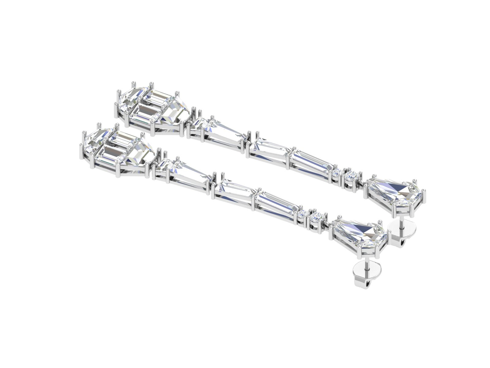 Starlight Strands – 14K Gold Baguette & Pear Diamond Drop Earrings | DS IMPEX