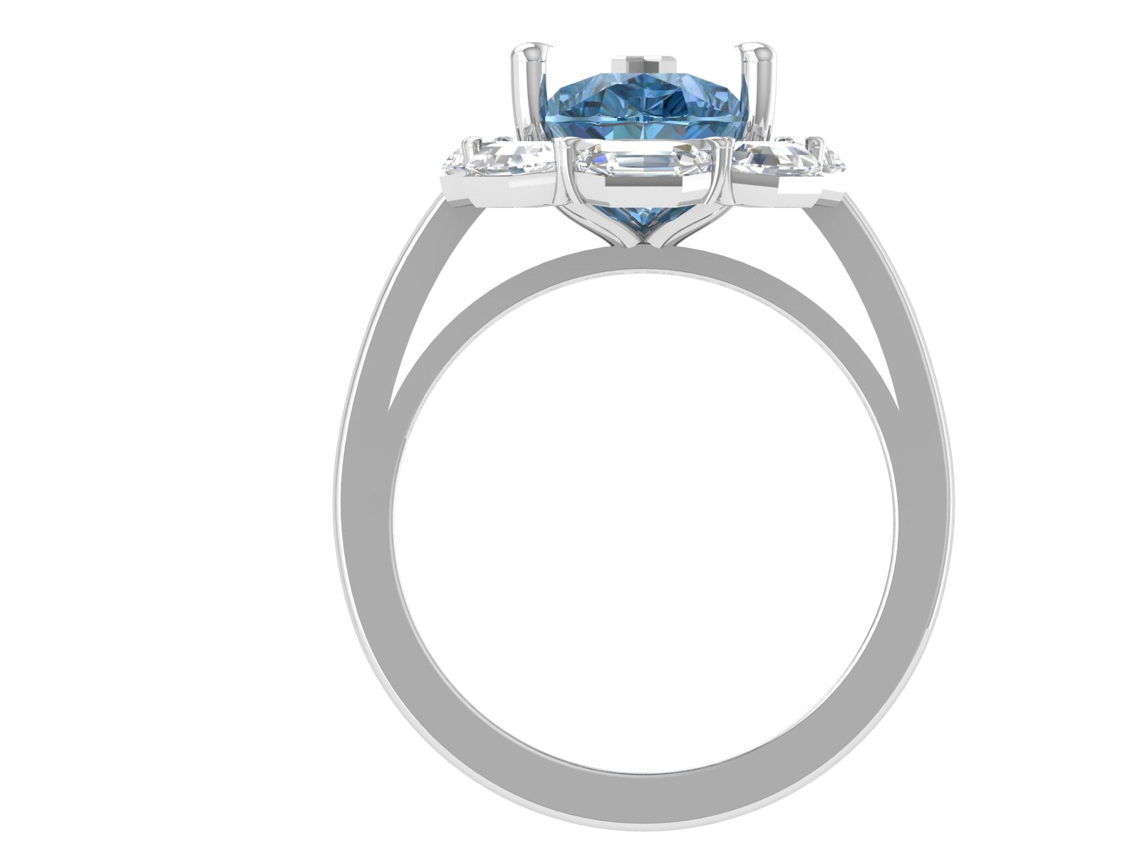 Ocean Bloom – 14K White Gold Blue Pear & Baguette Diamond Ring | DS IMPEX