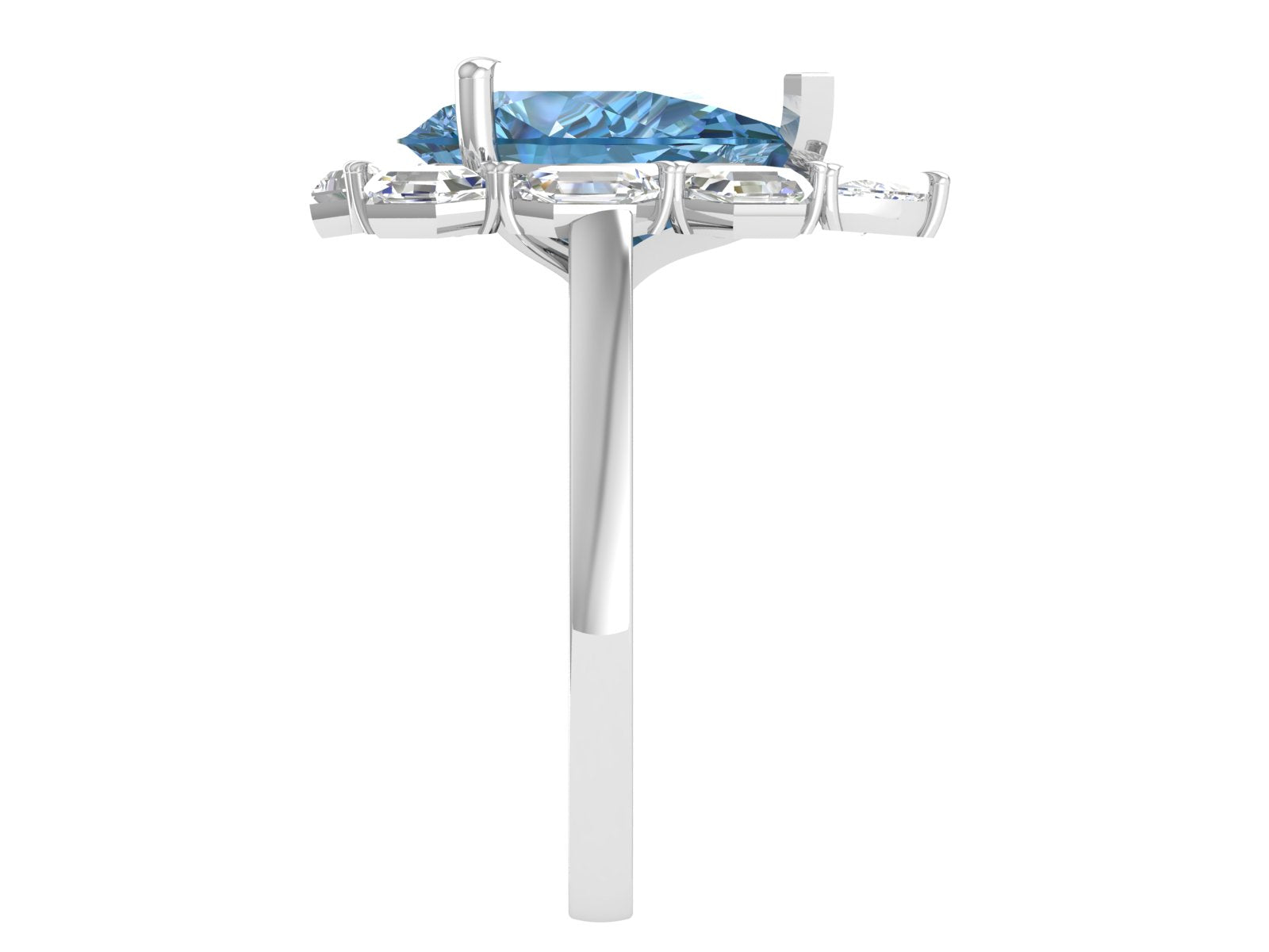 Ocean Bloom – 14K White Gold Blue Pear & Baguette Diamond Ring | DS IMPEX