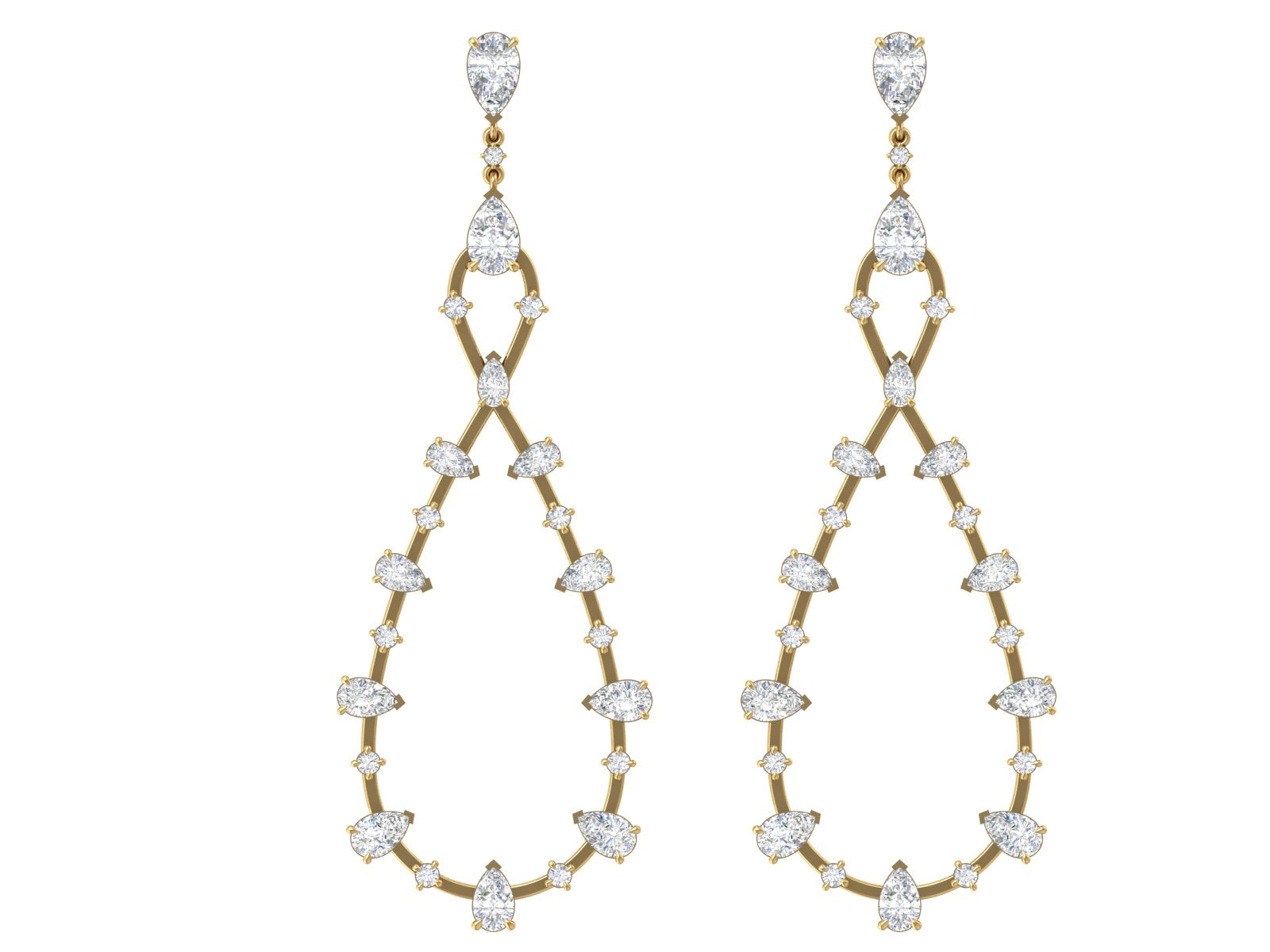 Golden Teardrop Elegance – 14K Yellow Gold Diamond Drop Earrings | DS IMPEX