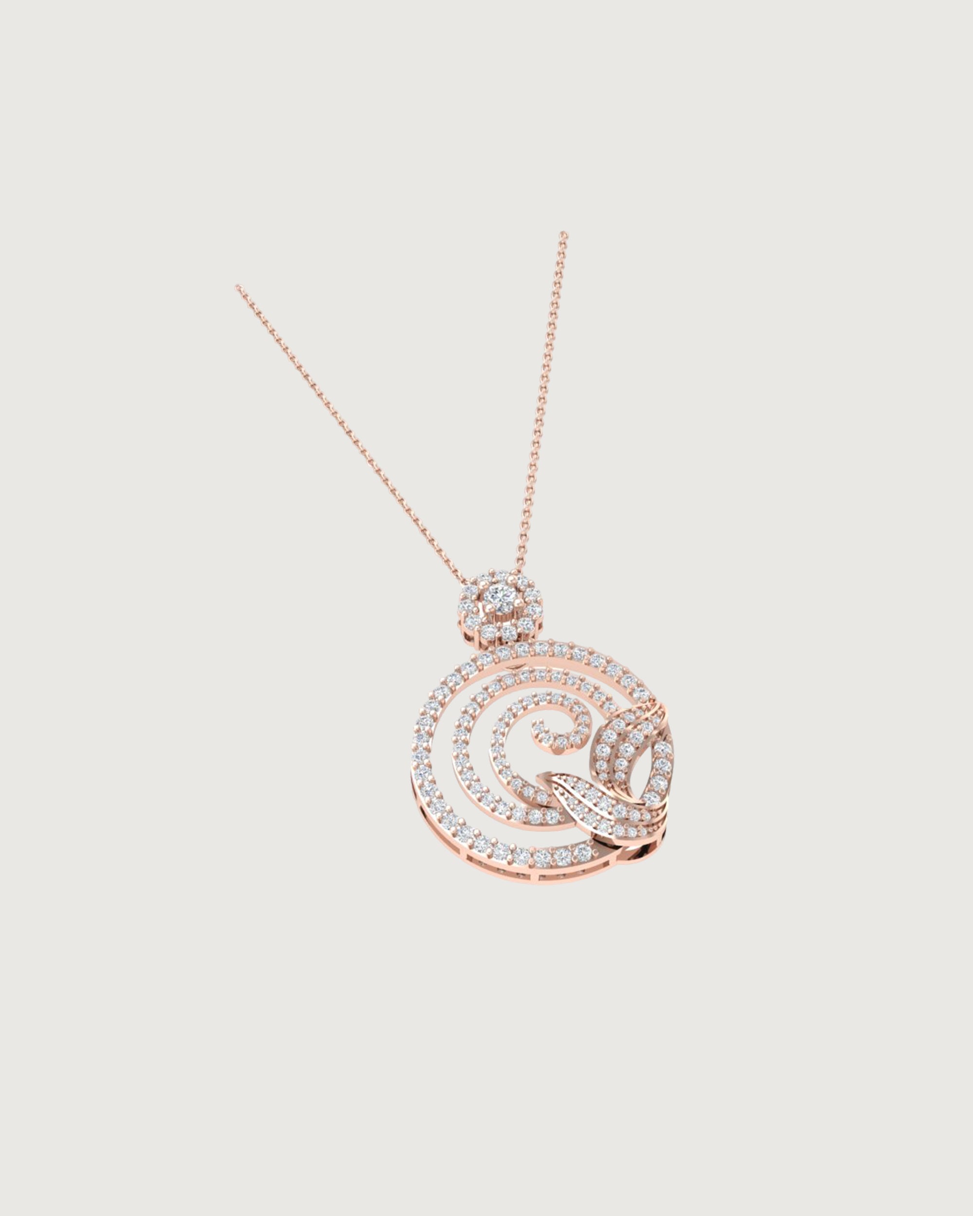 Rose Gold Diamond Spiral Pendant with Leaf Motif | Nature-Inspired Luxury