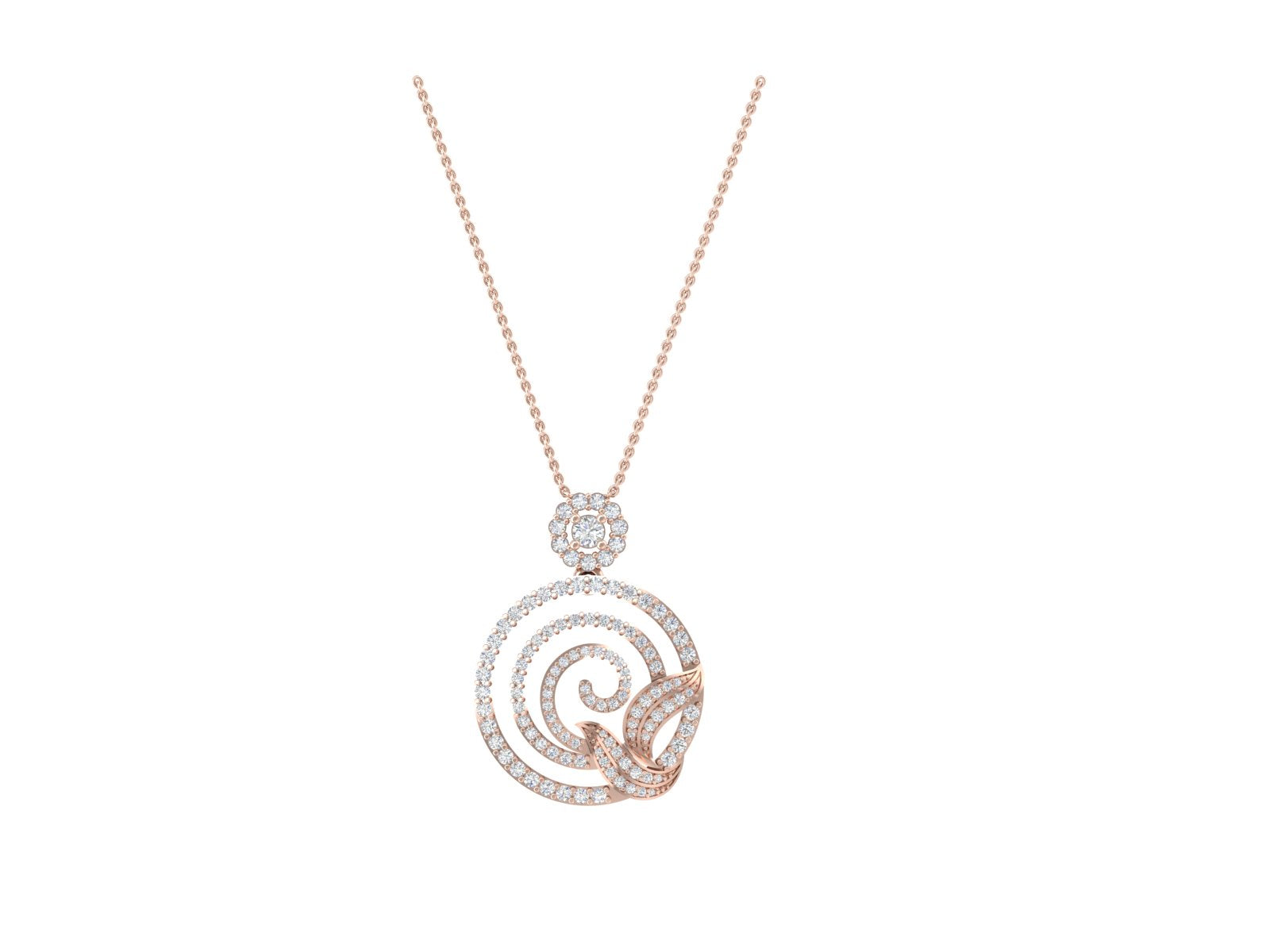 Rose Gold Diamond Spiral Pendant with Leaf Motif | Nature-Inspired Luxury