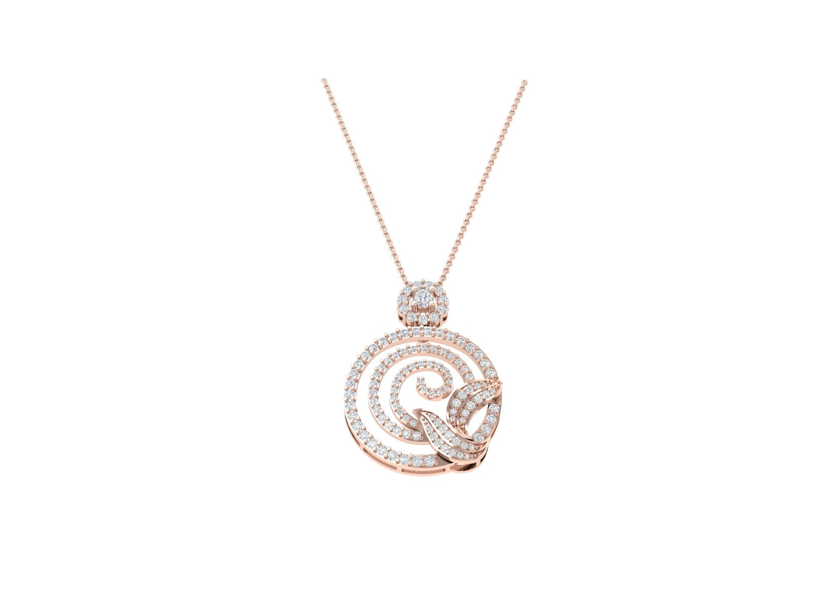Rose Gold Diamond Spiral Pendant with Leaf Motif | Nature-Inspired Luxury