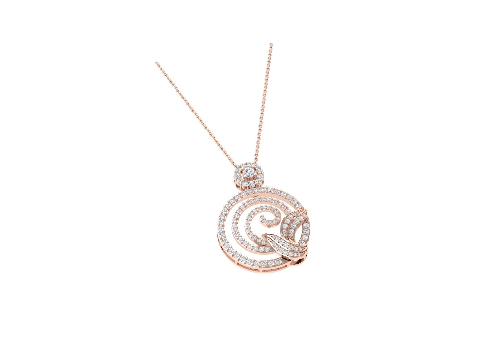 Rose Gold Diamond Spiral Pendant with Leaf Motif | Nature-Inspired Luxury