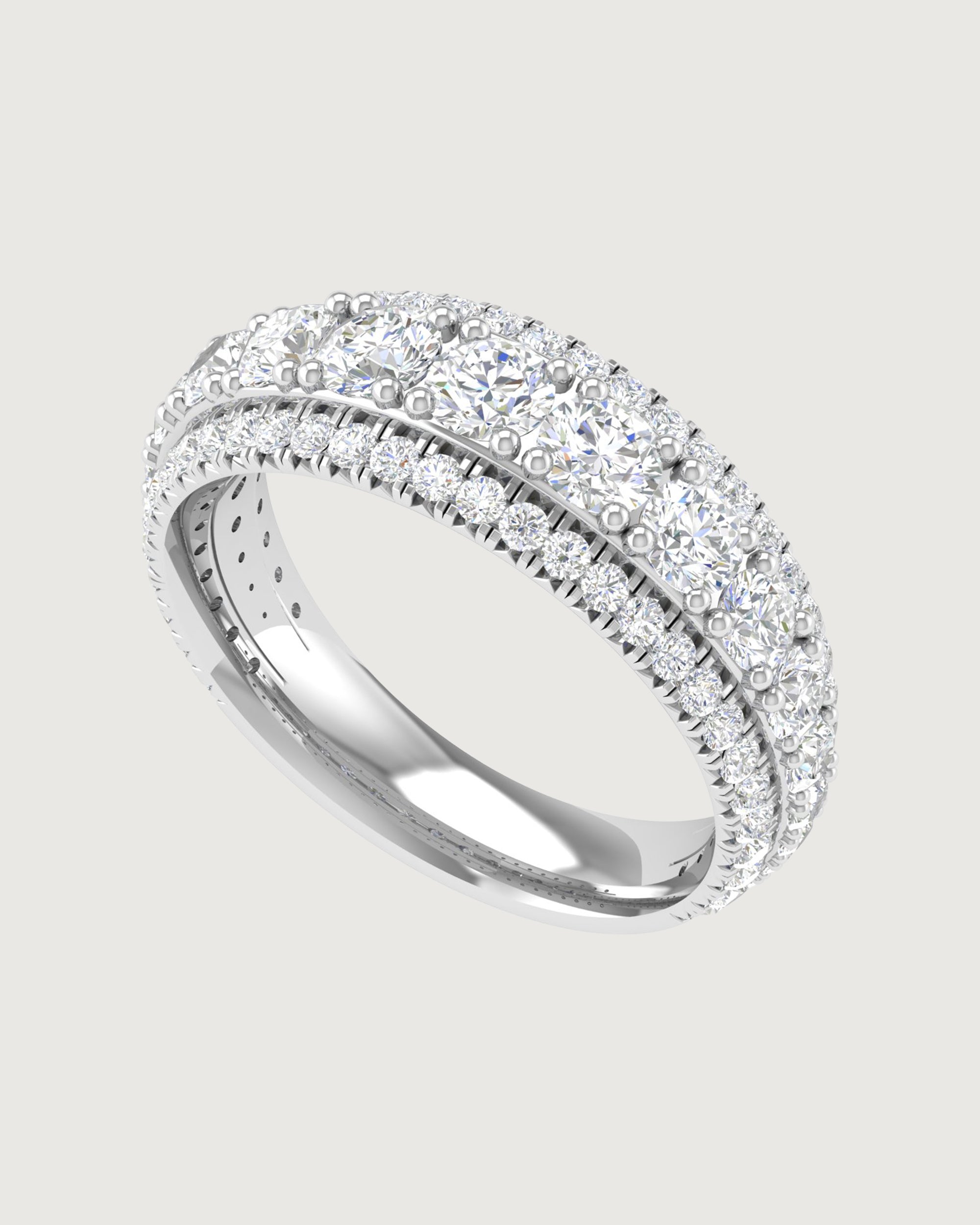 Triple Row Round Brilliant Diamond Eternity Band in Platinum | Bold Full Pavé Statement Ring