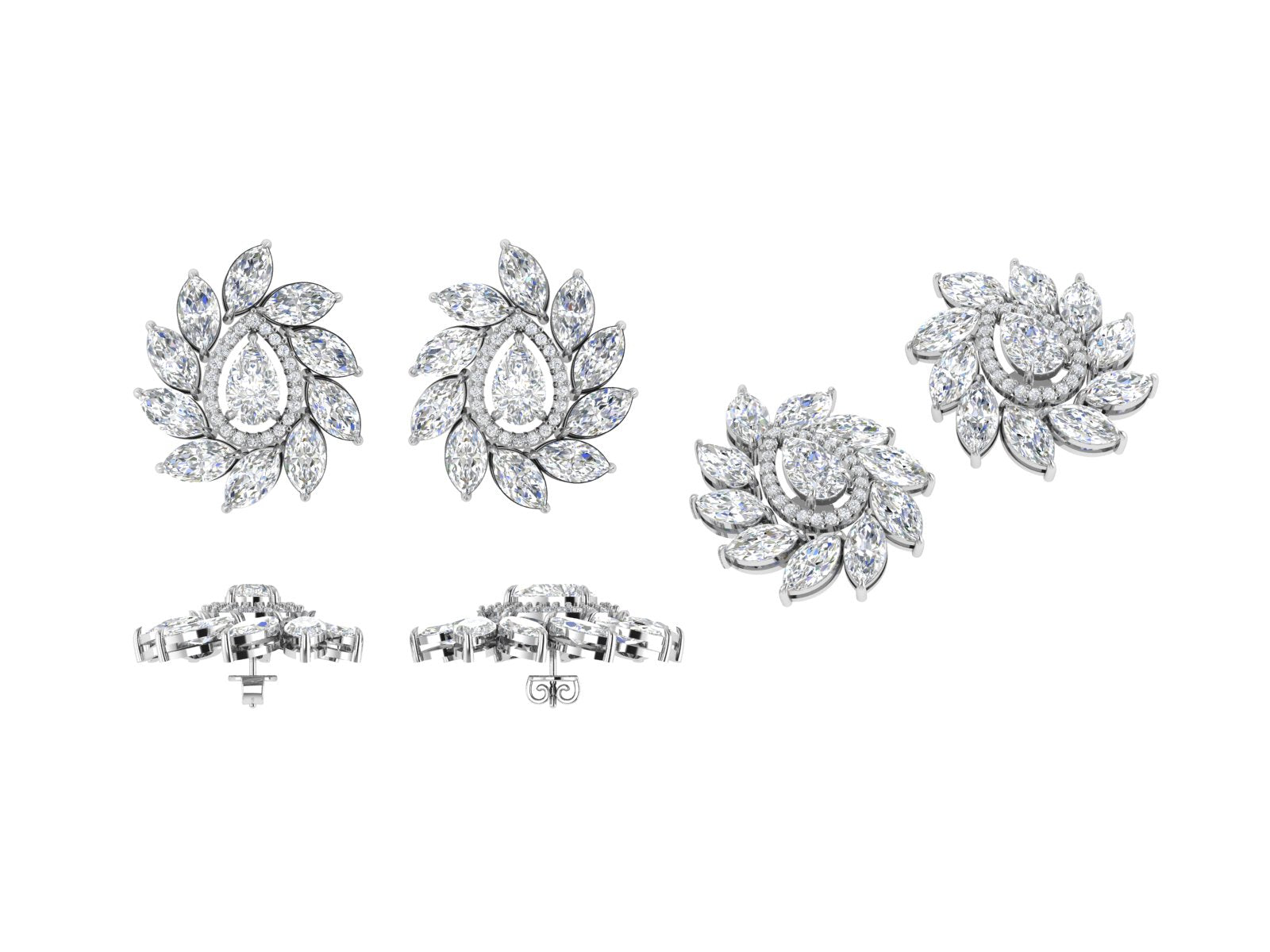 Regal Radiance – 18K Gold Diamond Cluster Stud Earrings | DS IMPEX