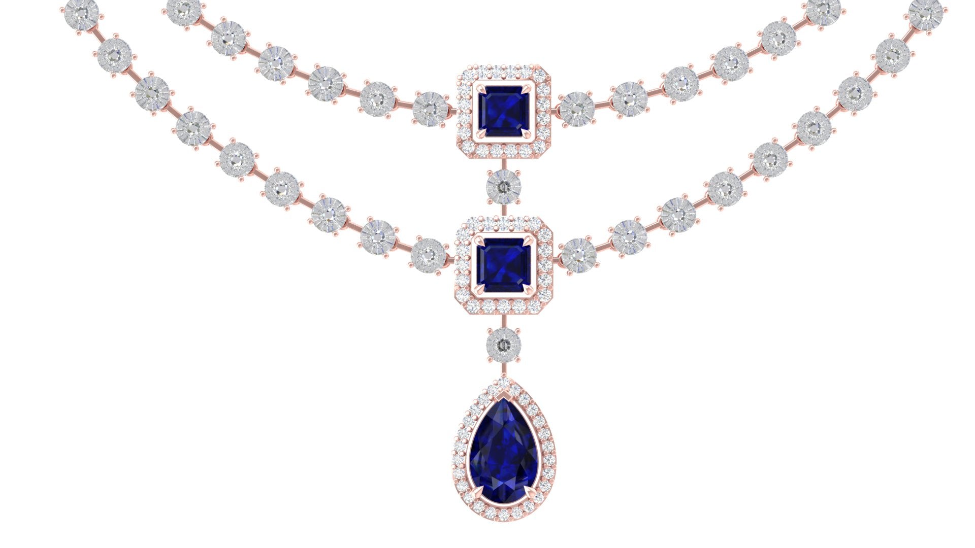 Royal Sapphire Radiance Necklace – A Regal Symphony in Rose Gold 🔹