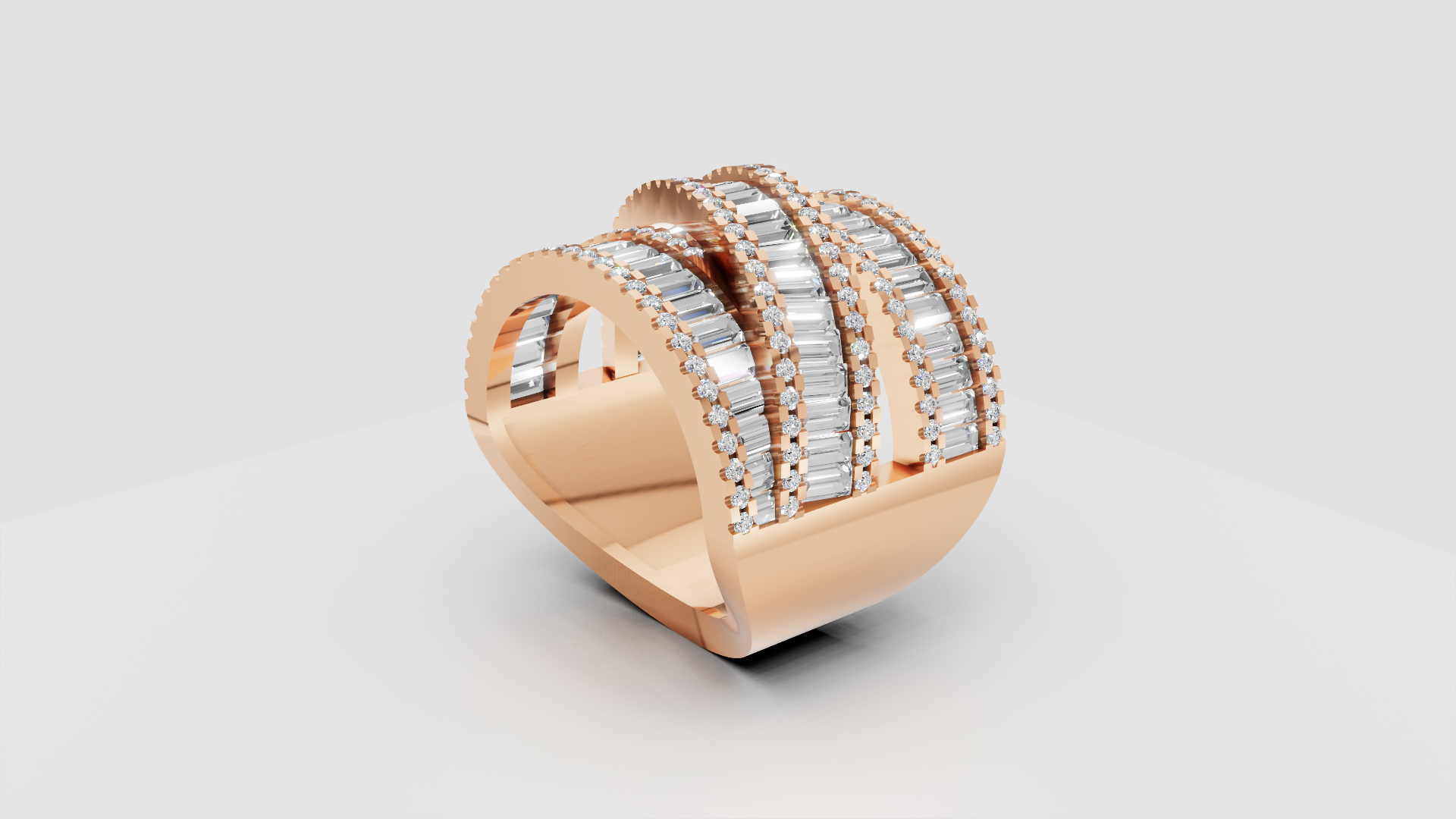 Radiant Cascade – Luxe Rose Gold Diamond Ring
