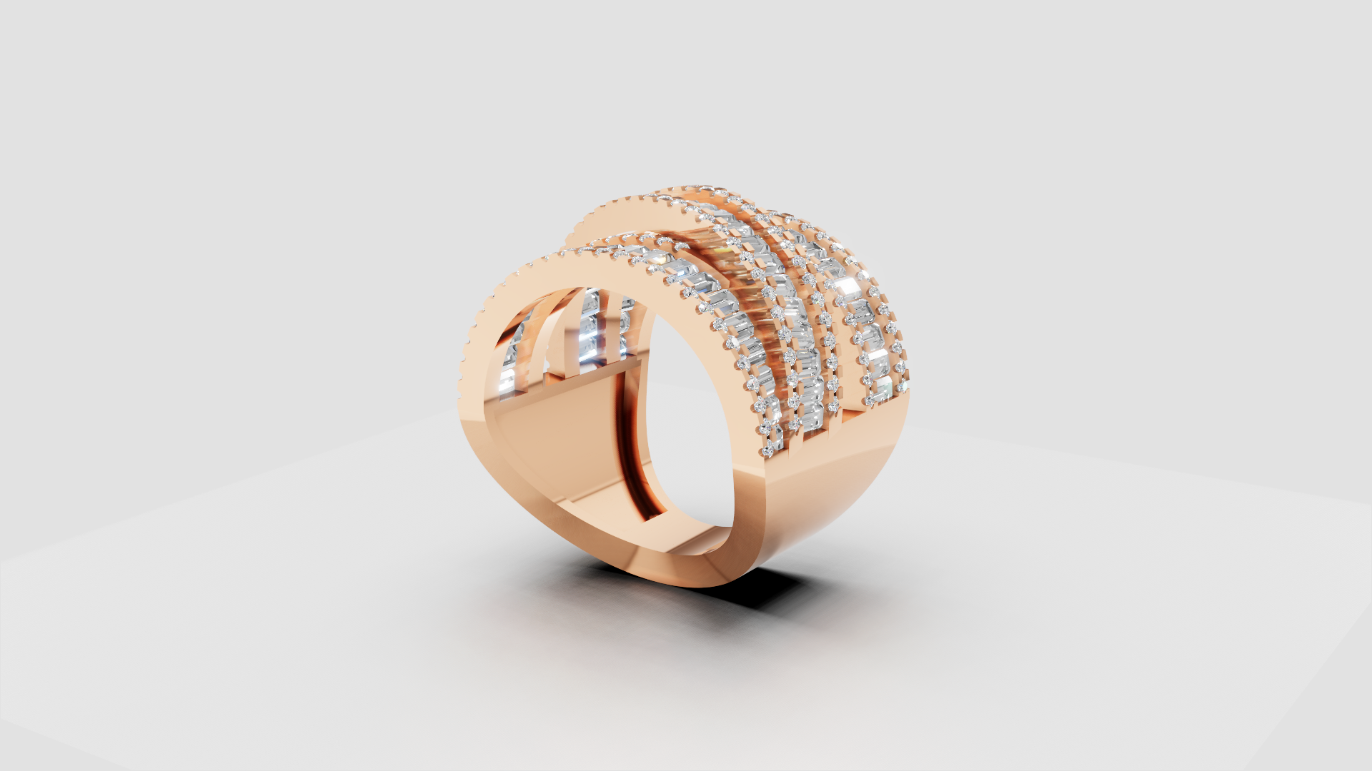 Radiant Cascade – Luxe Rose Gold Diamond Ring