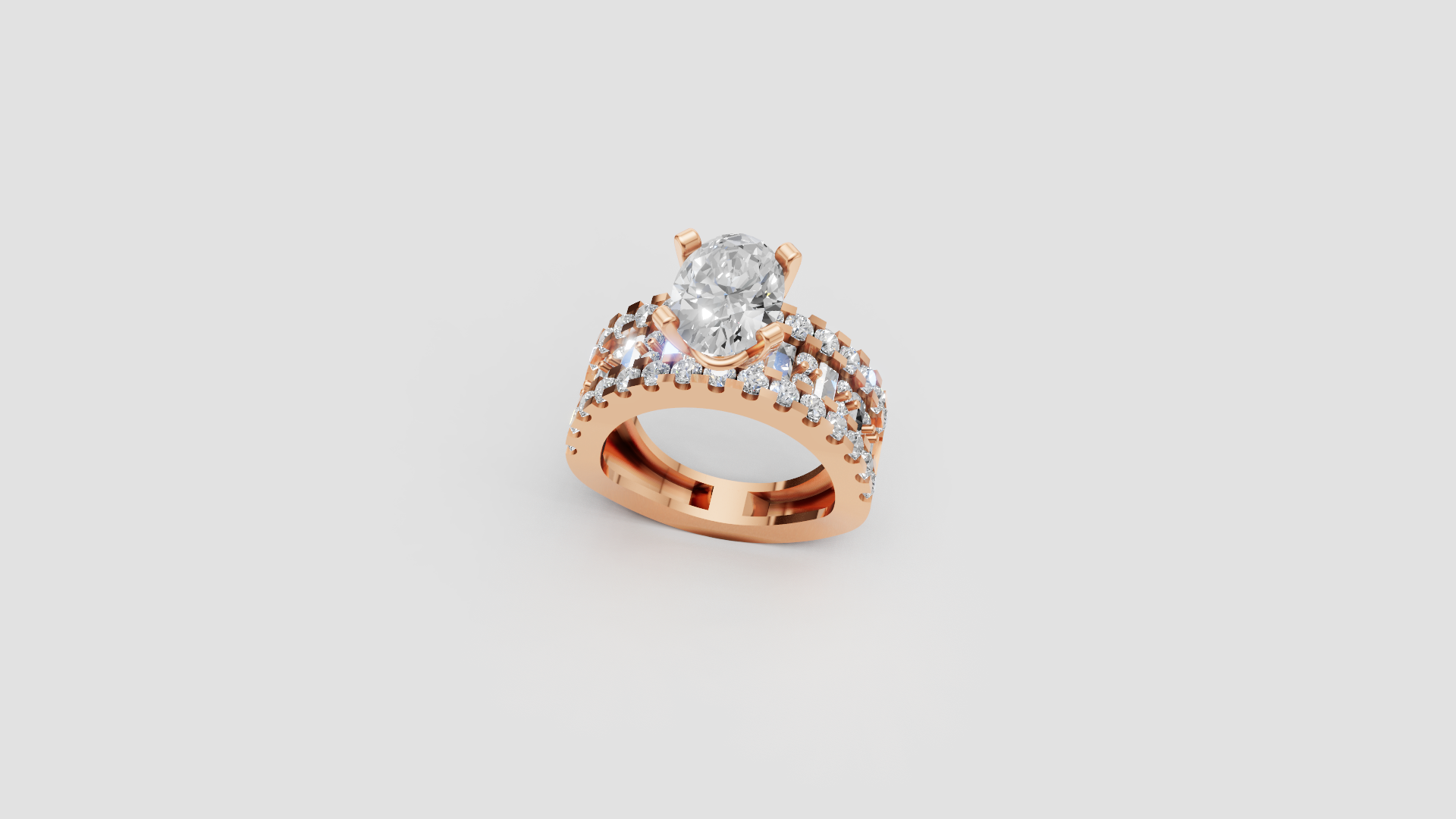 💍 Majestic Spark – Oval Solitaire Diamond Ring with Double Pave Band | DS IMPEX Signature