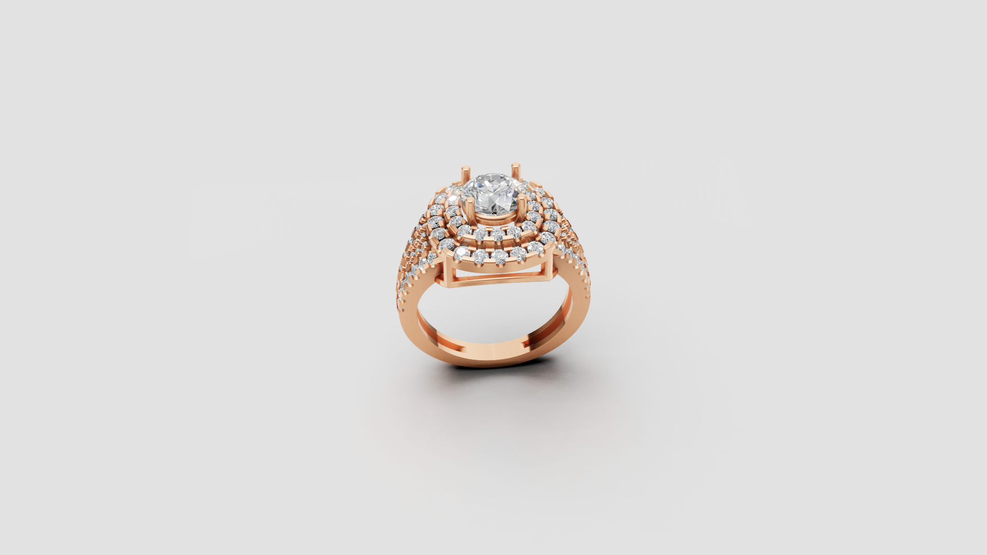 💍 Radiant Crown – Round Solitaire Halo Ring with Triple Row Diamonds | DS IMPEX Signature